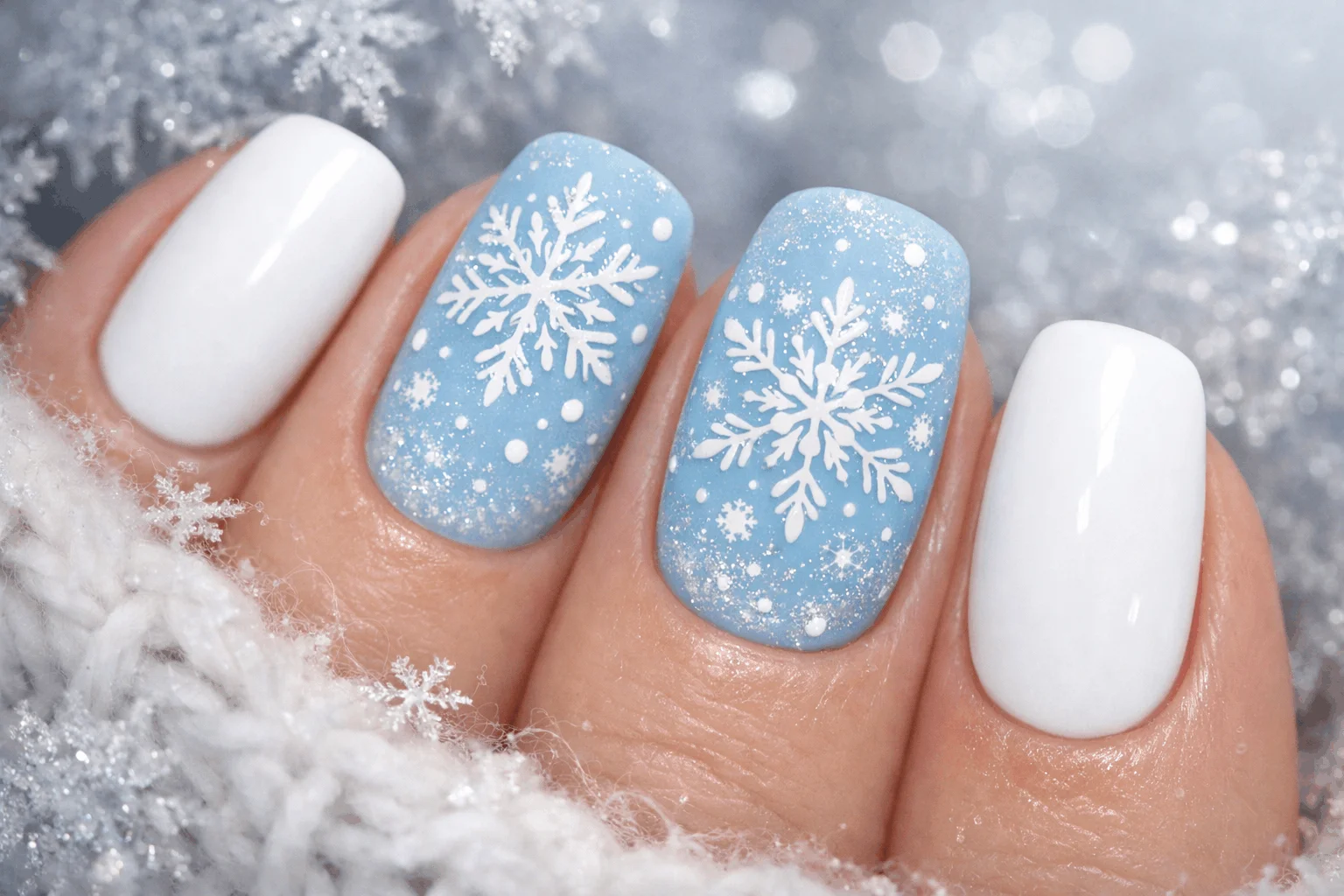 24 January Nails Designs Perfect for Winter Vibes 3 Snowflake accent winter nail designs for January