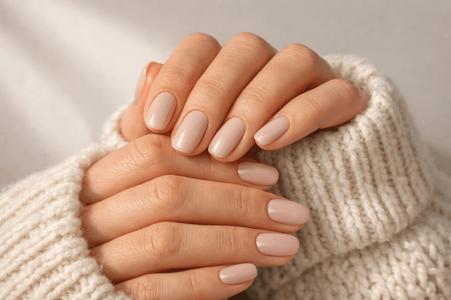 24 January Nails Designs Perfect for Winter Vibes 2 Soft beige minimalist January nails winter manicure