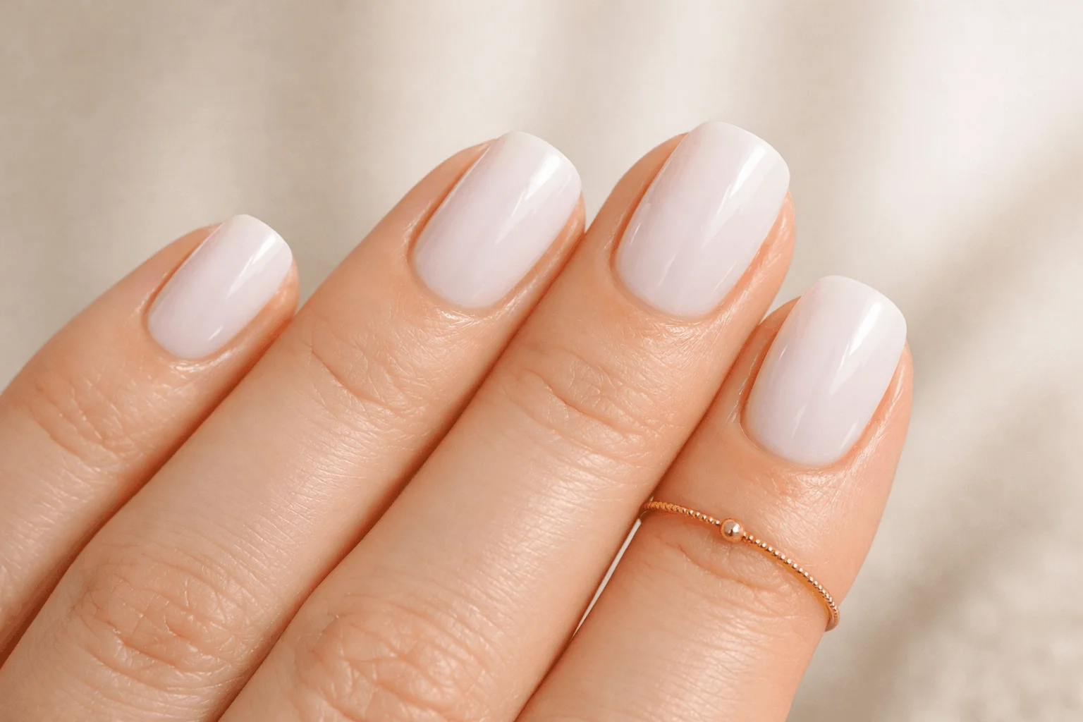 21 Best White Nail Polish Picks for Every Skin Tone 3 Soft milky white nail polish on fair skin tone