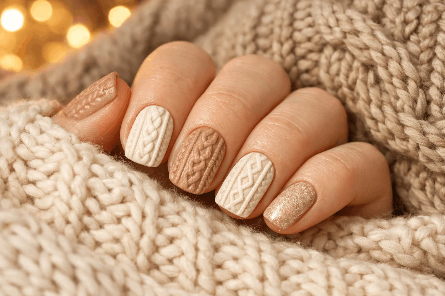 24 January Nails Designs Perfect for Winter Vibes 7 Sweater knit cold weather nails cozy winter manicure