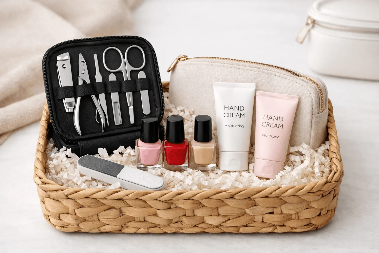 21 Nail Care Gift Basket Ideas Everyone Will Love 8 Travel manicure kit gift basket with compact nail tools