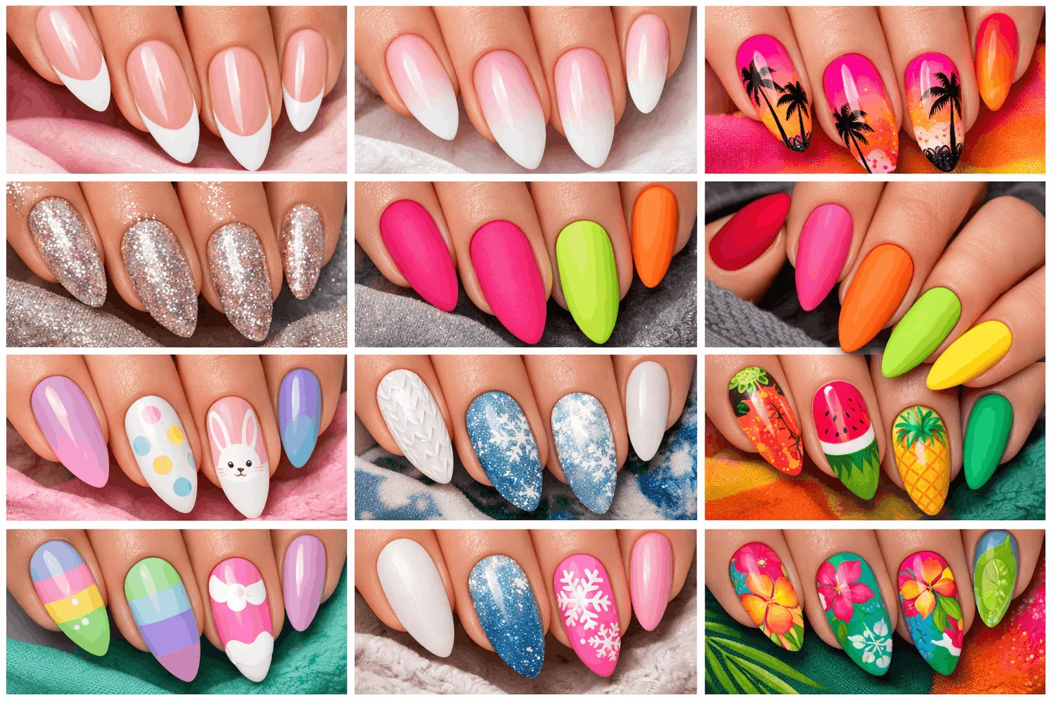 25 Stunning Almond Nails Designs You’ll Absolutely Love 5 Various almond nail design ideas including French tips, ombre, glitter, and matte