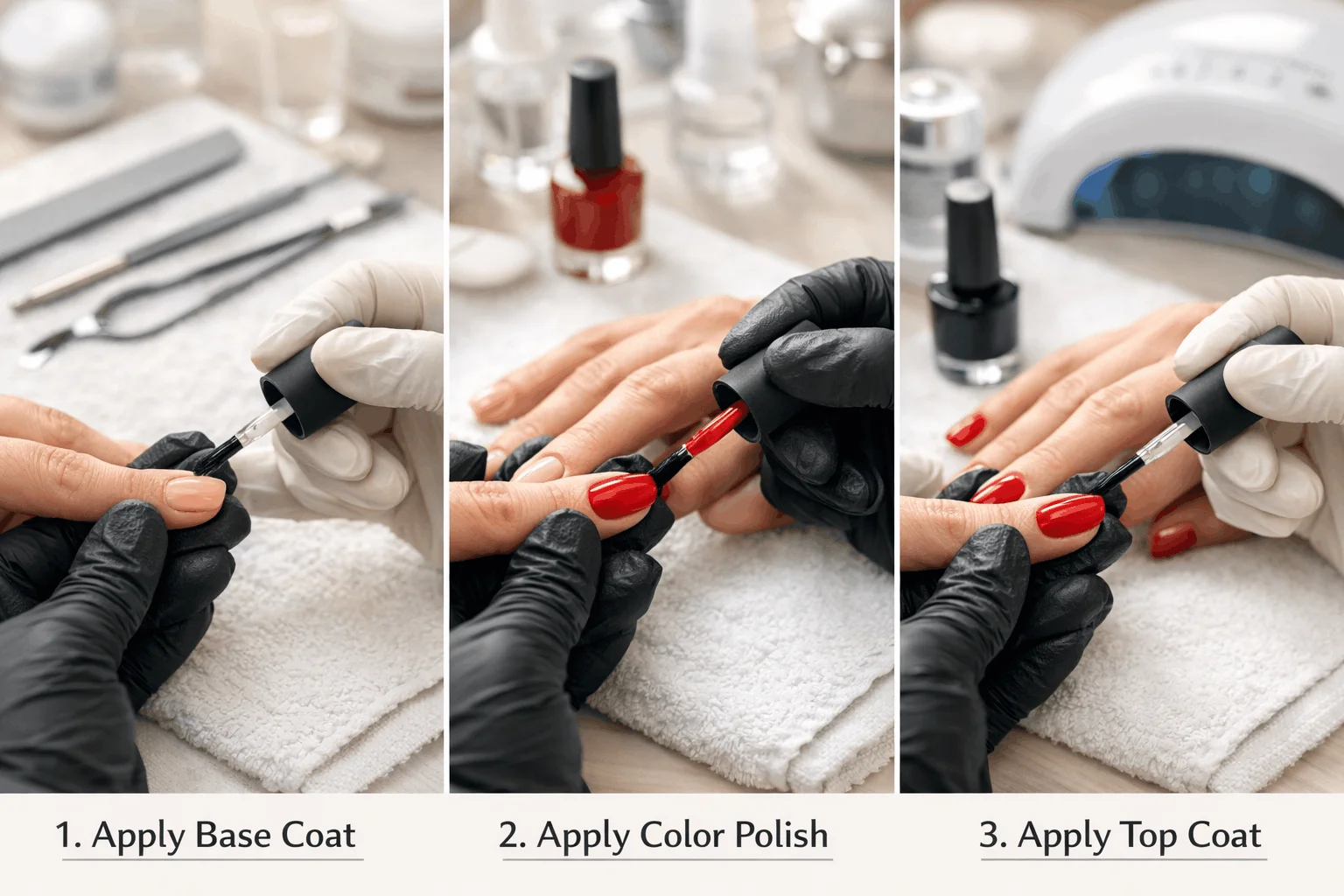 24 Best OPI Nail Polish Colors That Never Fade 10 applying base coat and top coat for long lasting OPI nail polish manicure