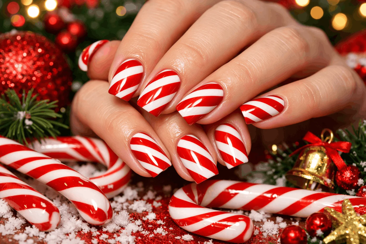 22 December Nails Trends for Holiday Perfection 6 candy cane christmas december nails design
