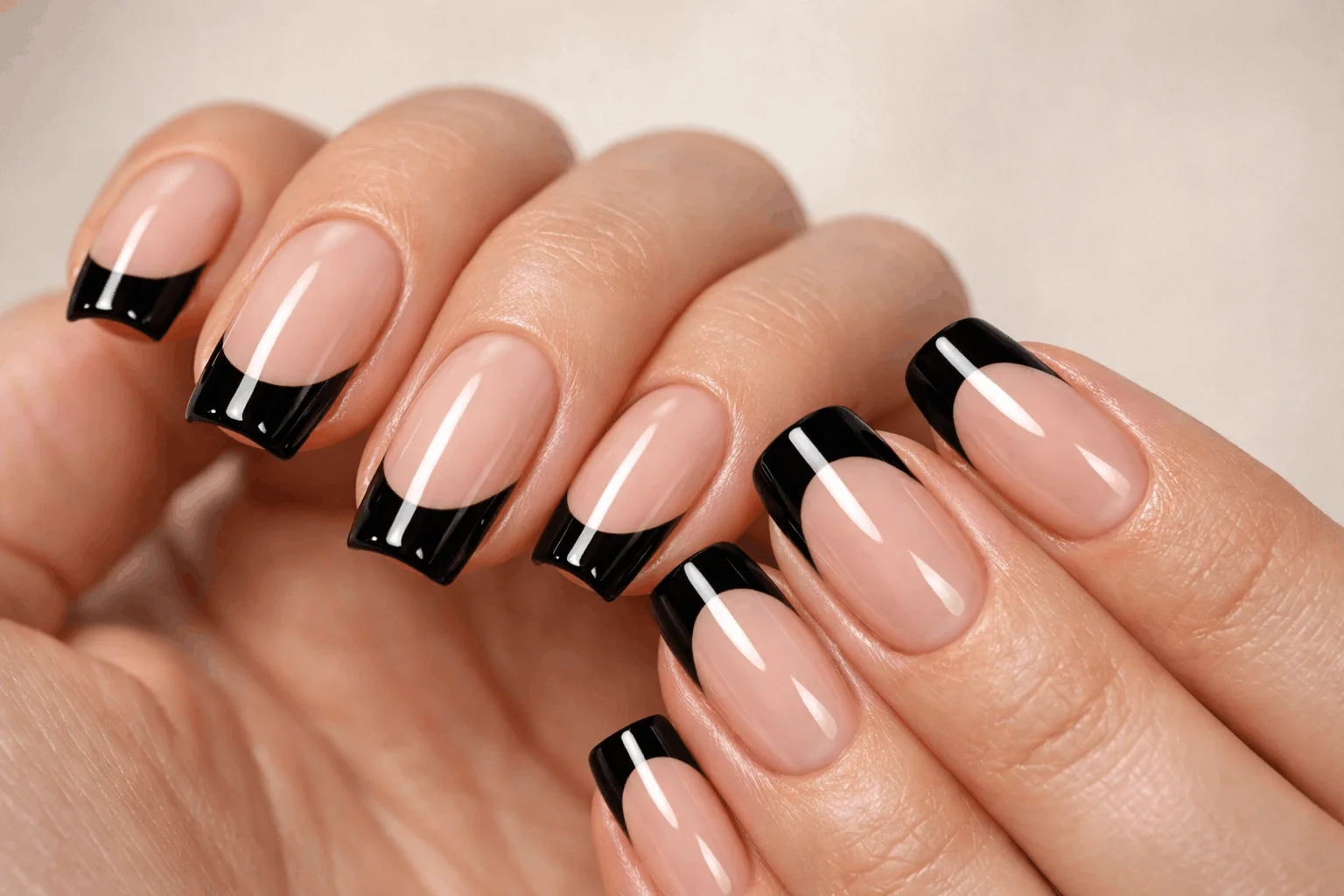 20 Black French Tip Nails That Look Super Classy 1 classic glossy black french tip nails design