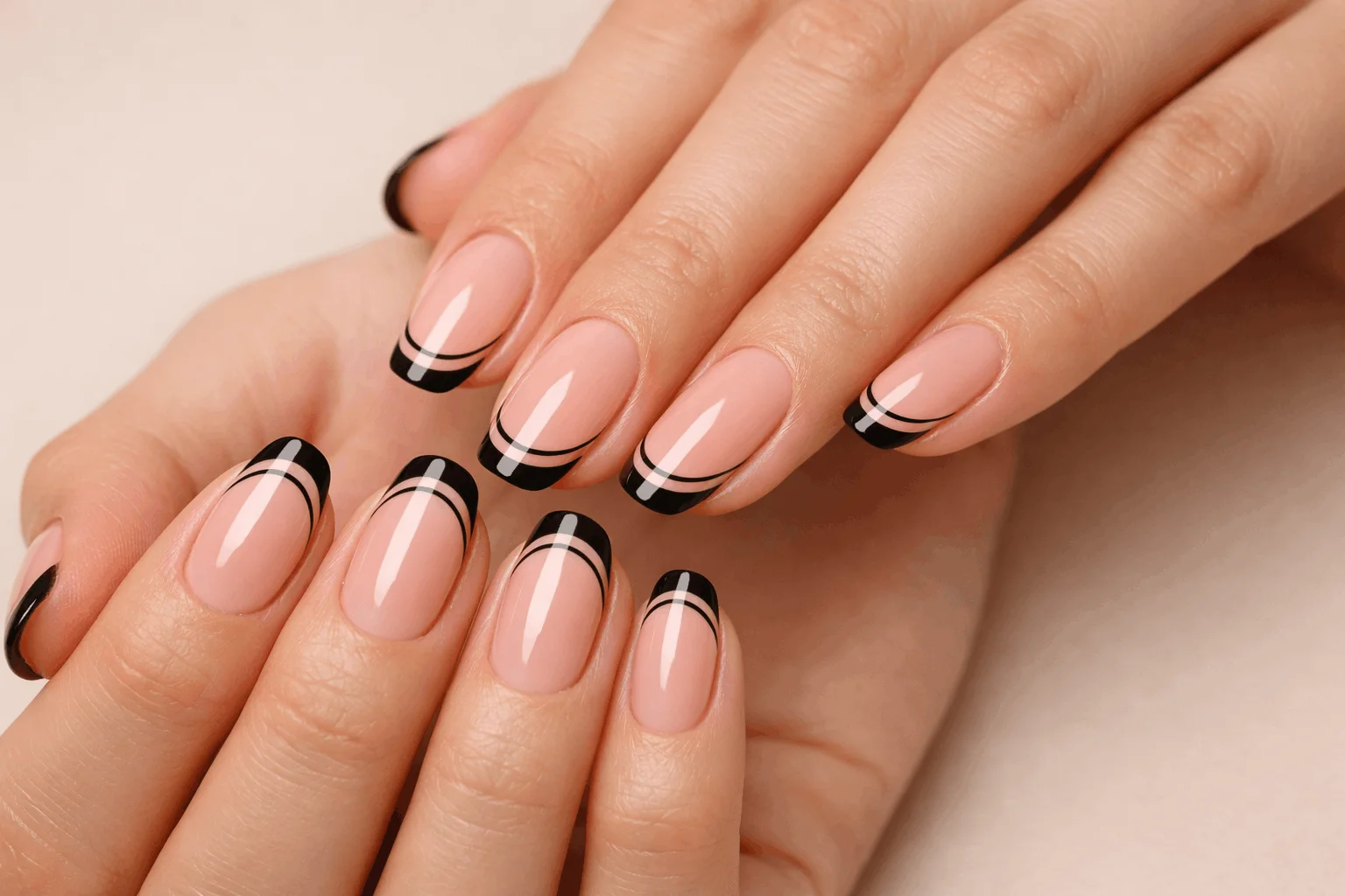 20 Black French Tip Nails That Look Super Classy 6 double line black french tip nail design