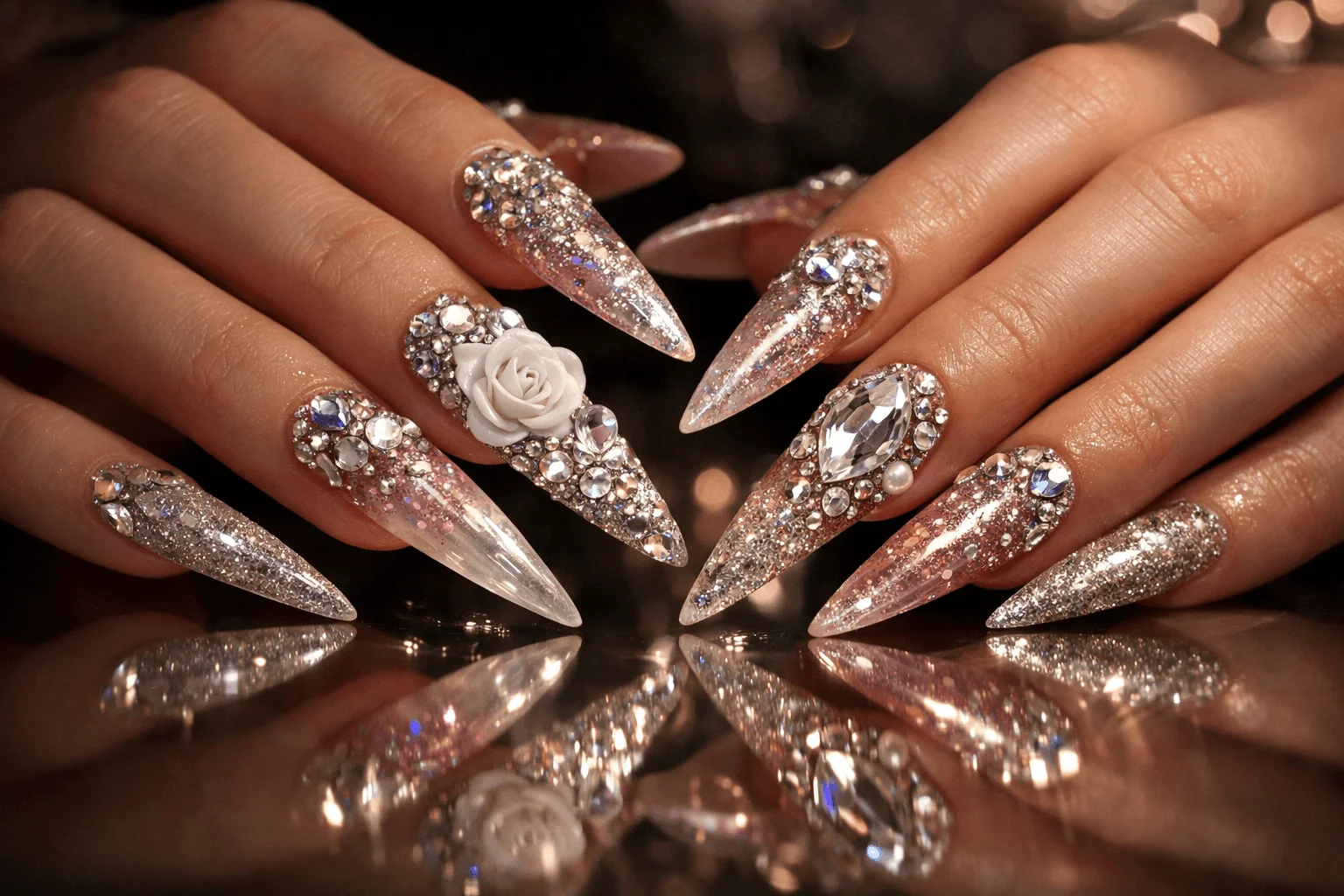 22 Facts That Explain What Are Acrylic Nails 7 glamorous acrylic nail art with rhinestones