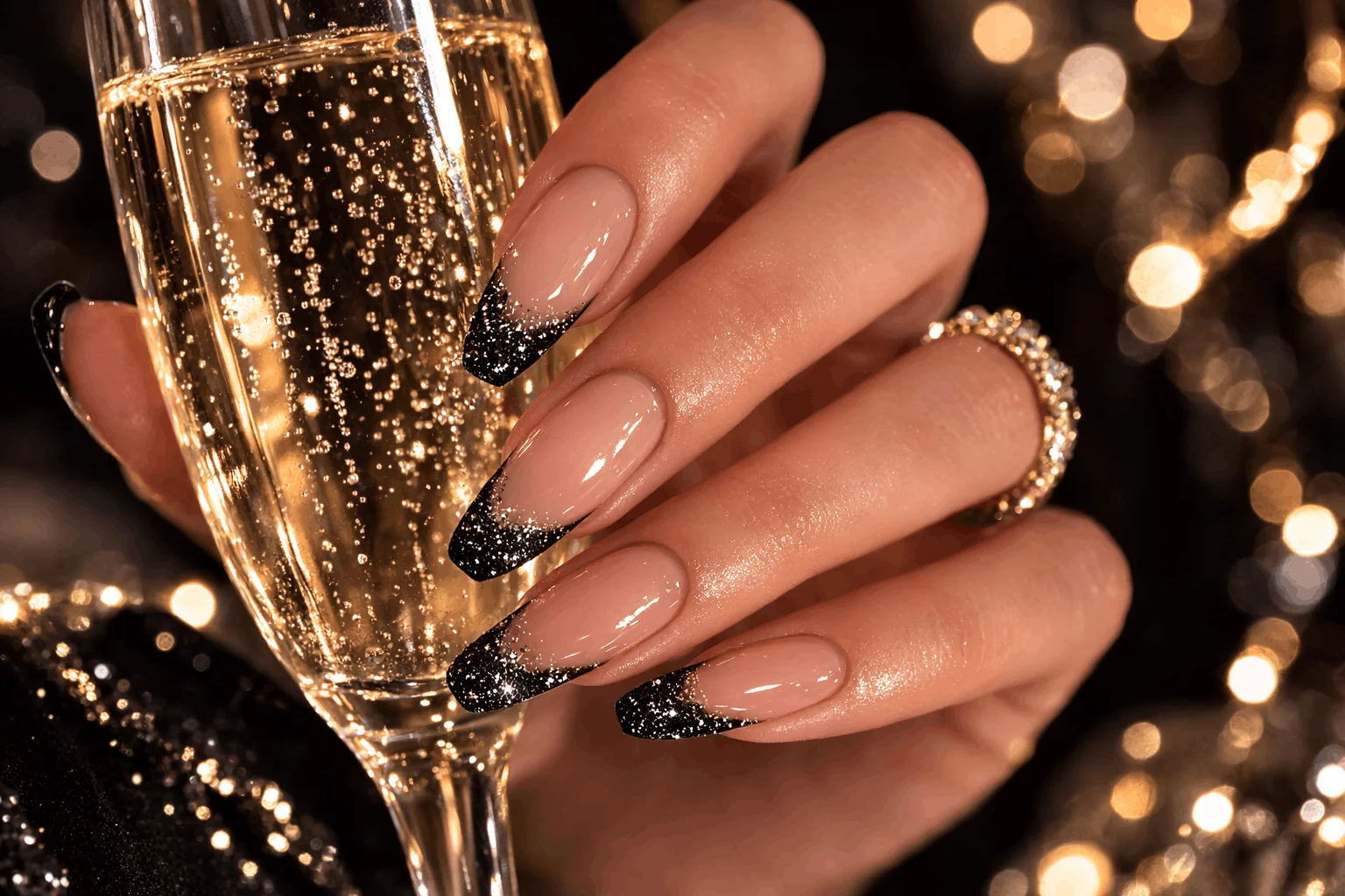 20 Black French Tip Nails That Look Super Classy 8 glitter black french tip nails party manicure