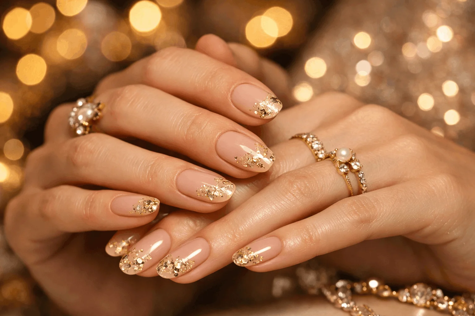 22 December Nails Trends for Holiday Perfection 7 gold foil december nail ideas luxury manicure