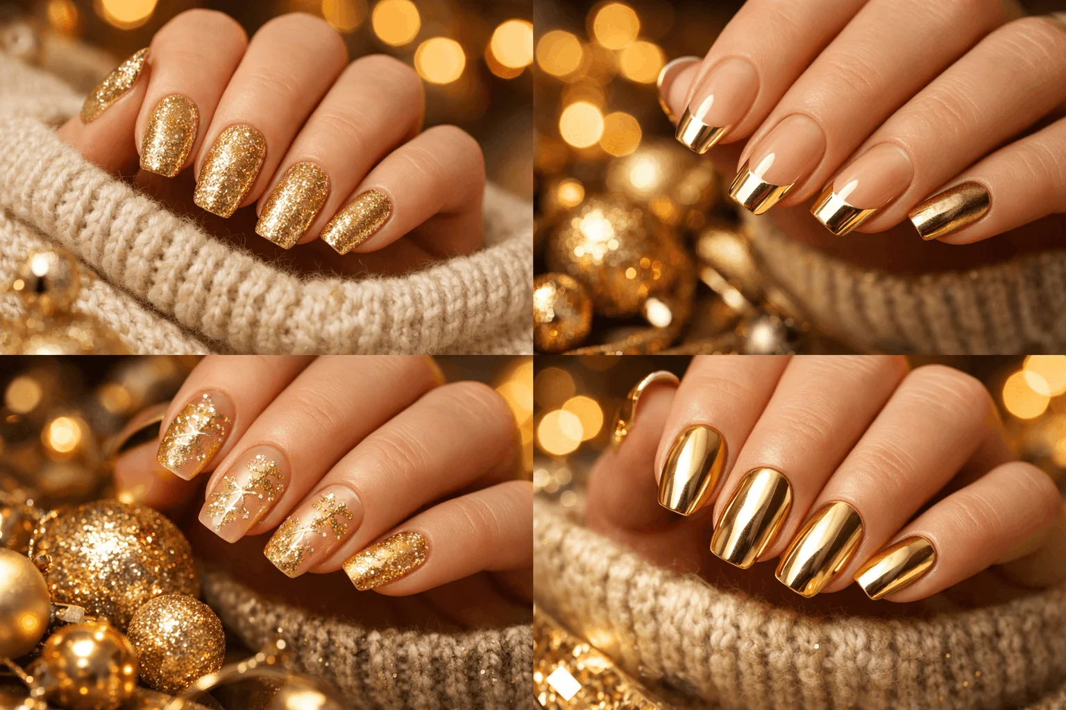 25 Gold Holiday Nails That Shine All Season Long 1 gold holiday nails collage featuring glitter, chrome, and festive christmas nail designs