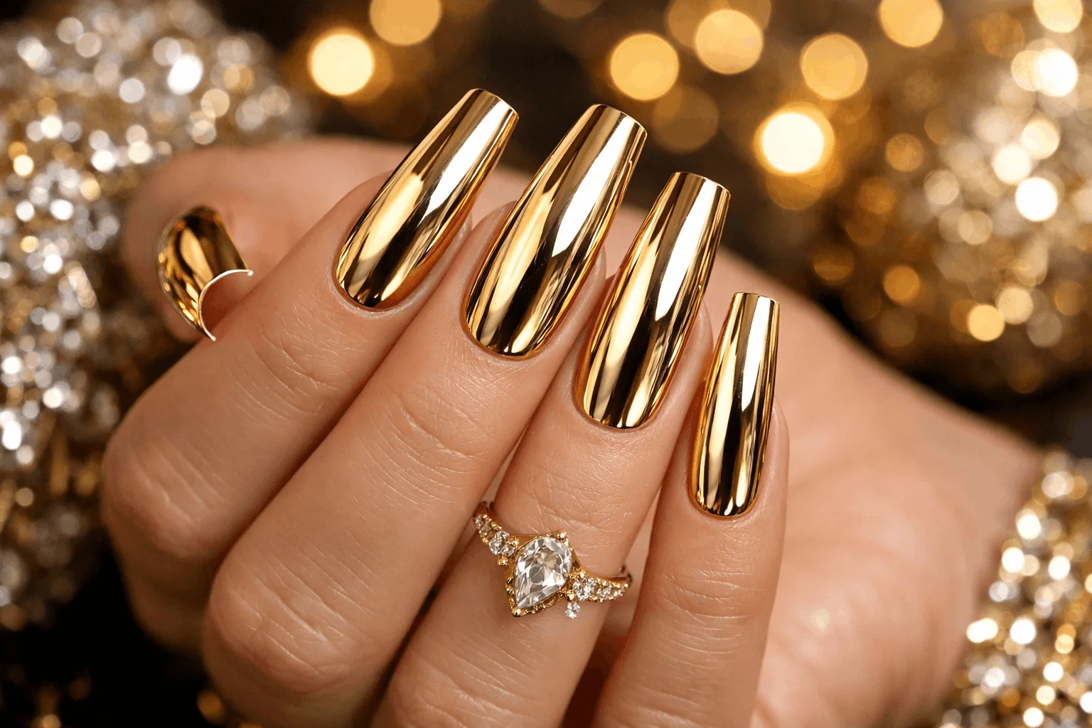 25 Gold Holiday Nails That Shine All Season Long 6 metallic gold chrome holiday nails with mirror shine finish