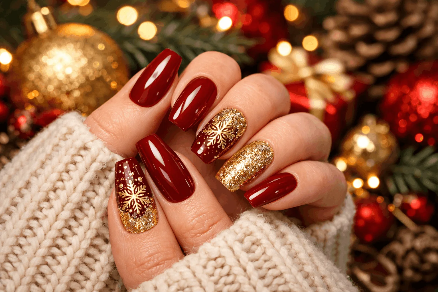 25 Gold Holiday Nails That Shine All Season Long 7 red and gold christmas nails festive manicure design