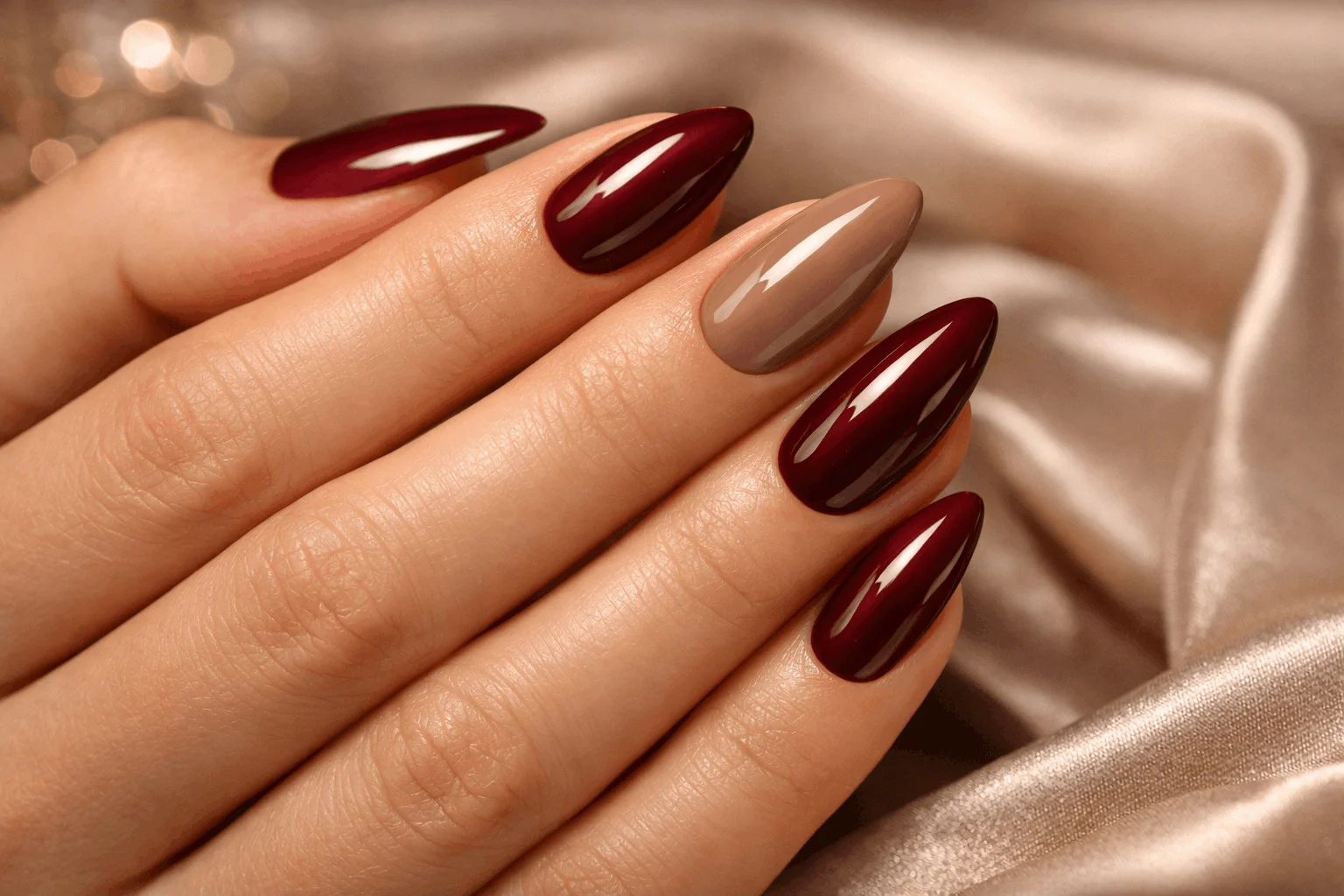 15 Cherry Mocha Nails Perfect for Any Season 10 Almond shaped cherry mocha nails elegant design