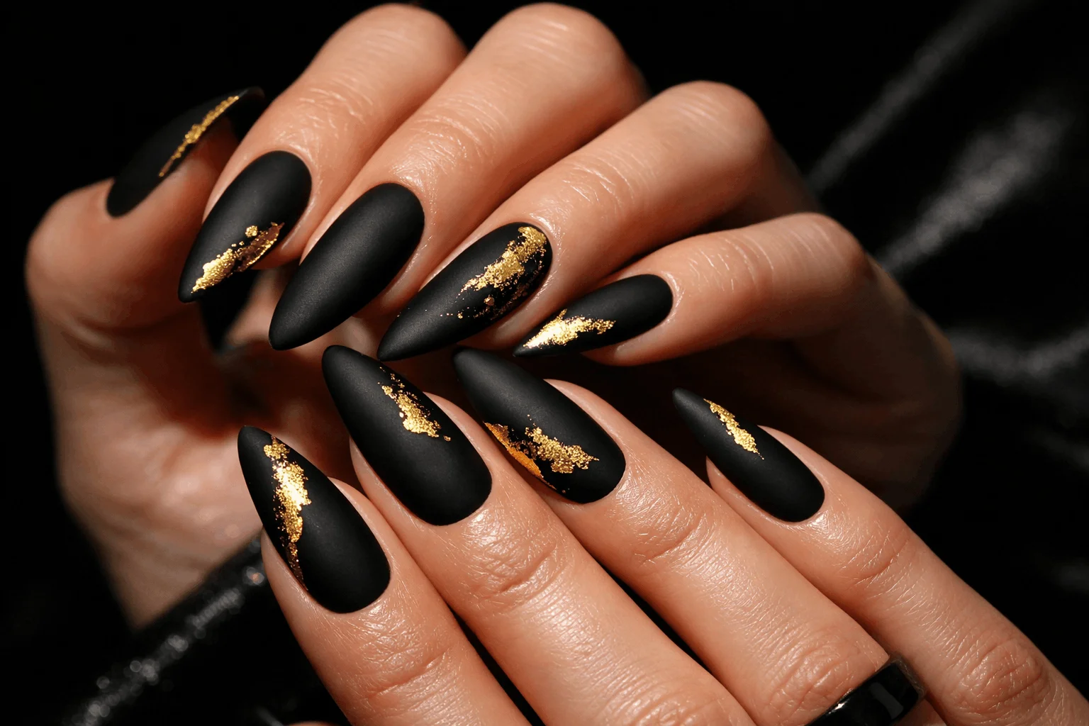 19 Gold Nail Designs That Elevate Your Style 5 Black and gold nail designs with bold contrast
