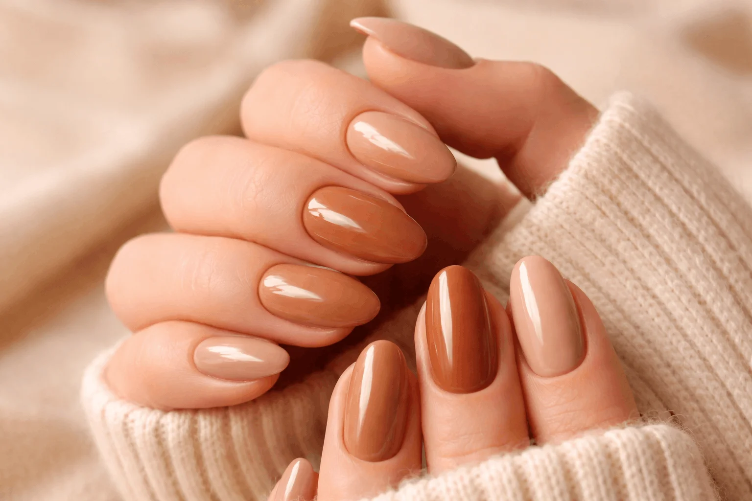16 Fall Season Nails Trends You Need to Try 3 Caramel and toffee autumn nails neutral fall manicure
