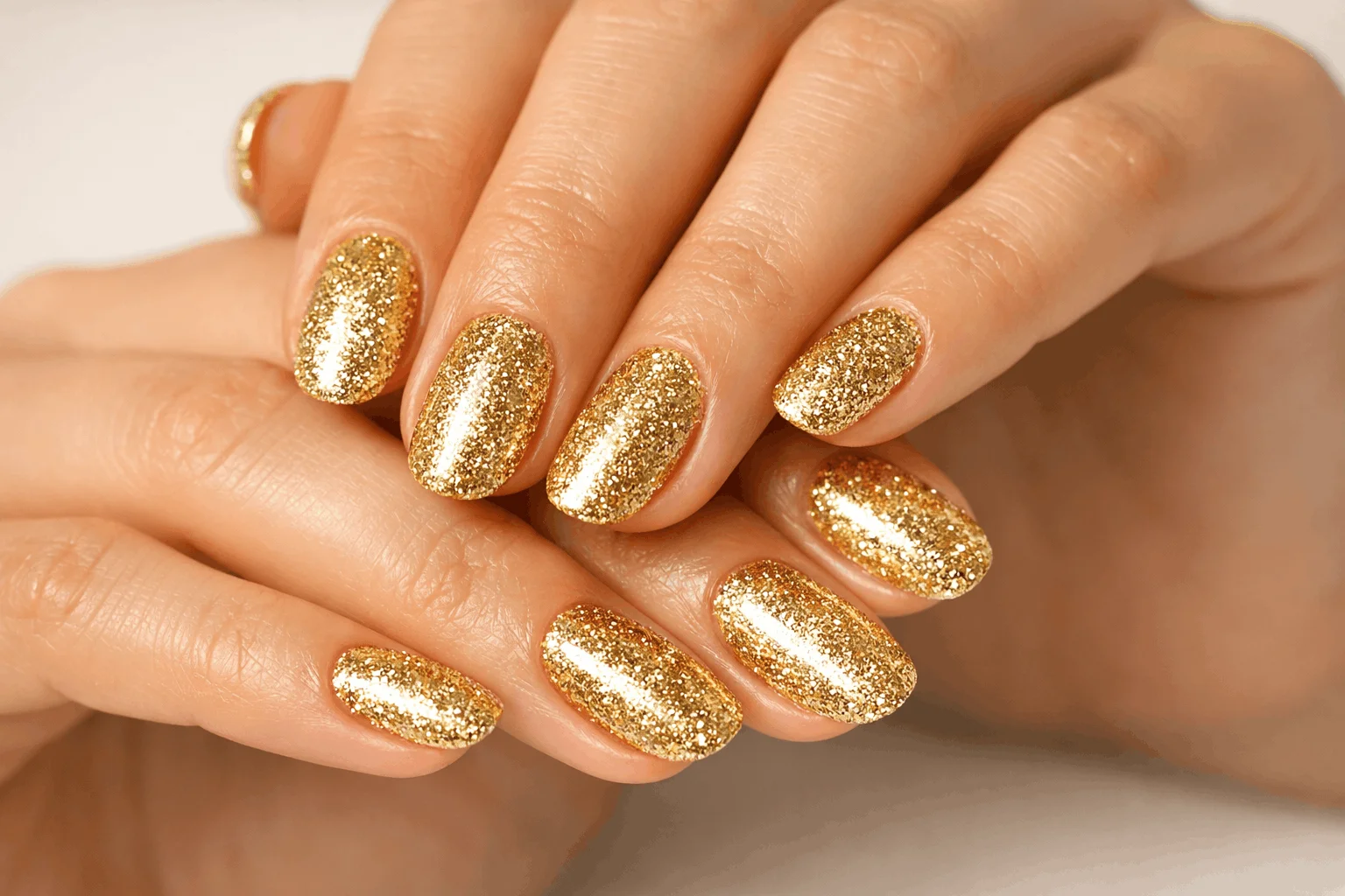19 Gold Nail Designs That Elevate Your Style 2 Classic gold glitter nail designs with sparkling finish