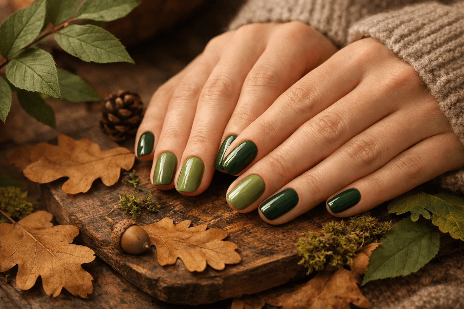 16 Fall Season Nails Trends You Need to Try 6 Earthy green fall season nails inspired by nature