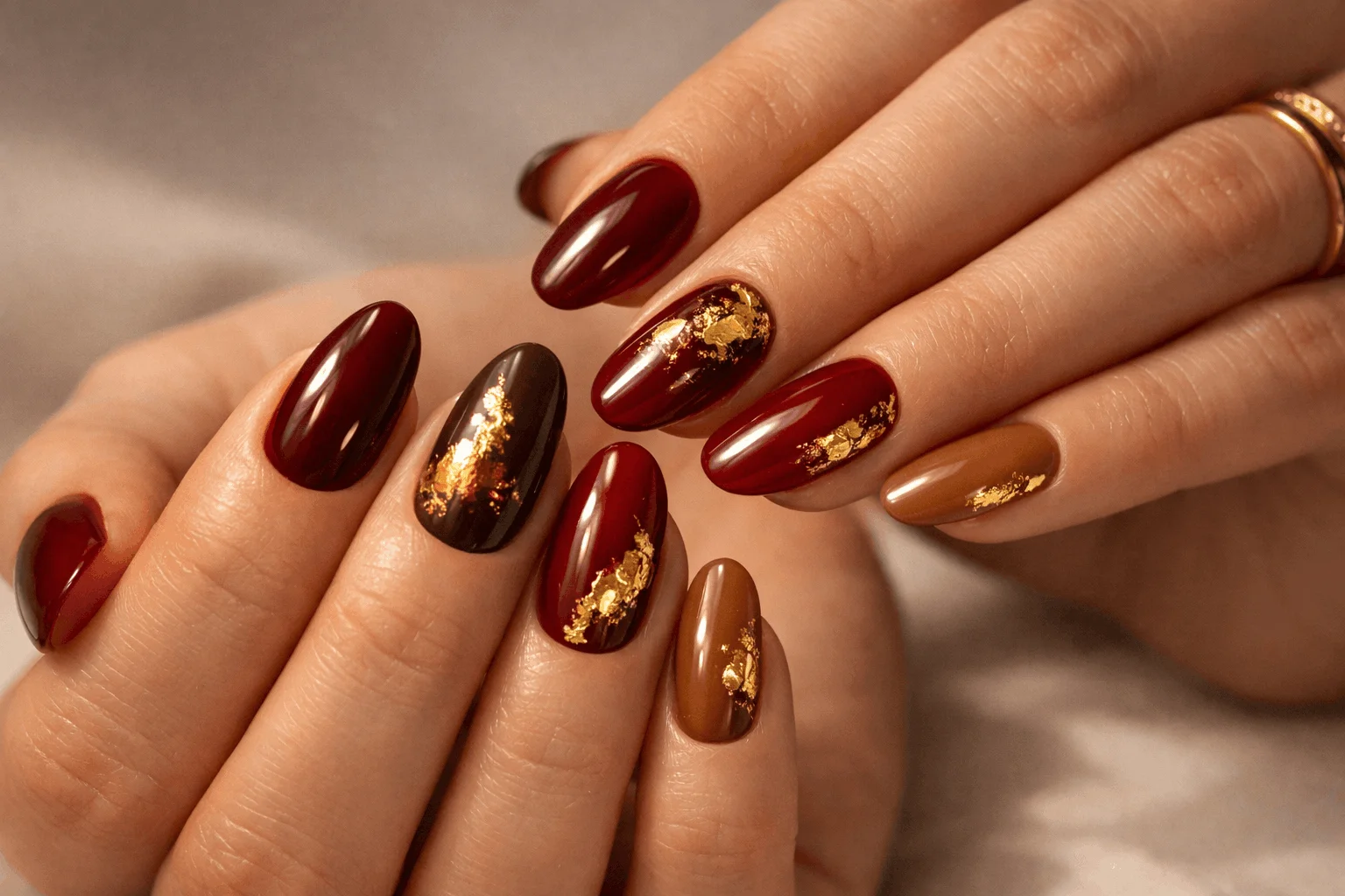 16 Fall Season Nails Trends You Need to Try 8 Elegant fall nails with gold accents
