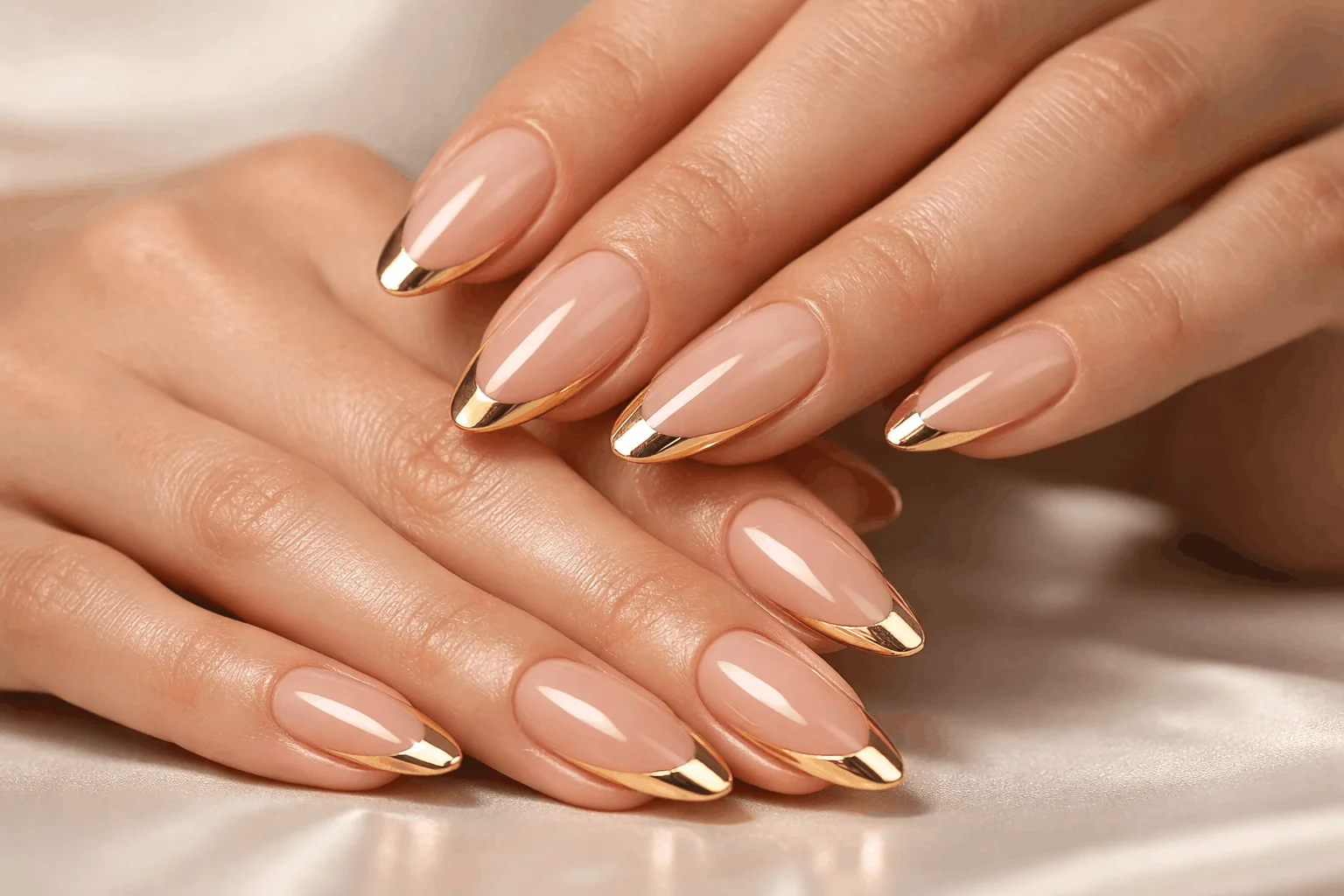 19 Gold Nail Designs That Elevate Your Style 4 Elegant gold French tip nail design on almond nails