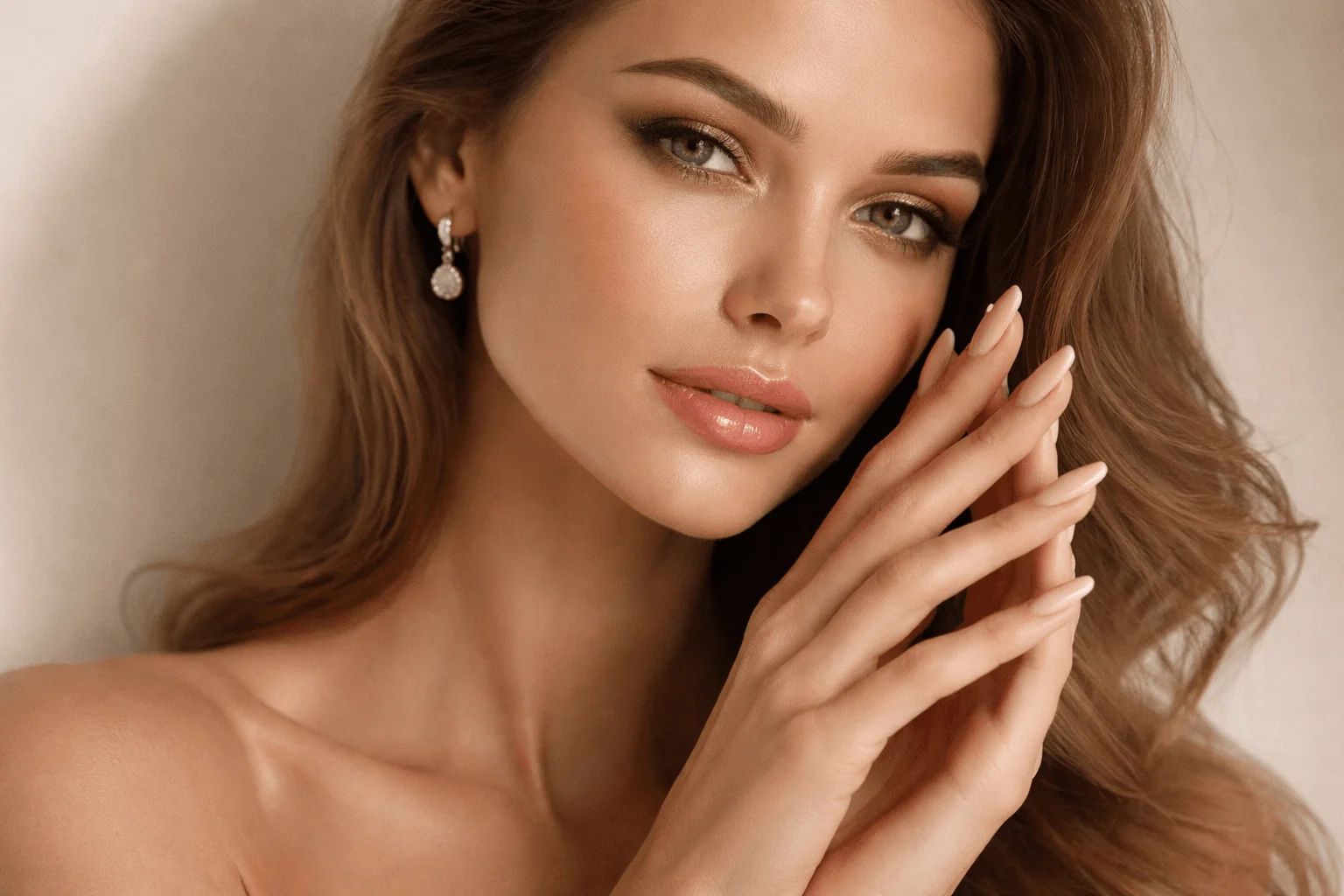 15 Elegant Nails That Elevate Your Style Instantly 12 Elegant nails on glamorous model with soft nude manicure