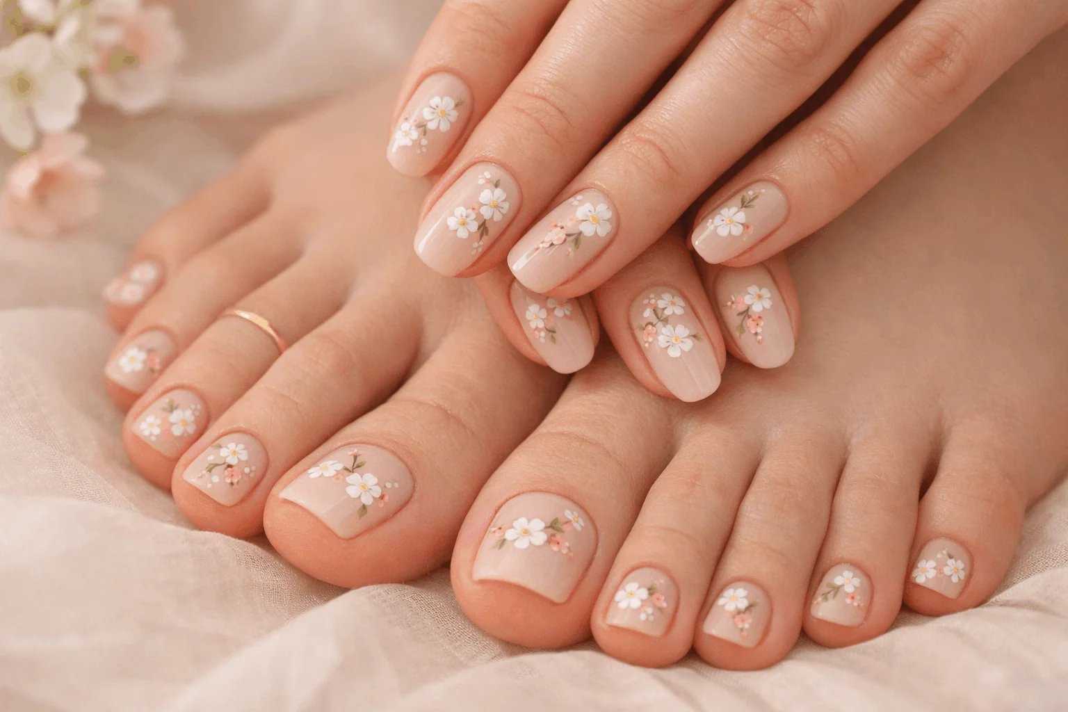 18 Nail and Feet Set Ideas for a Chic Look 10 Floral nail art matching manicure and pedicure ideas romantic style