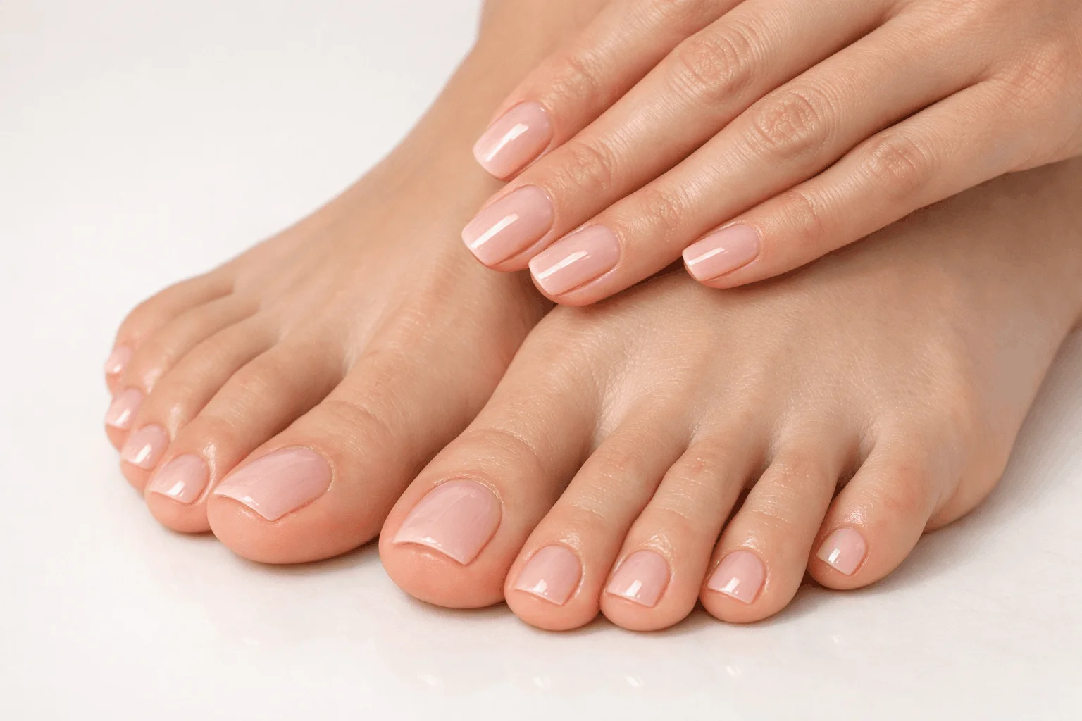 18 Nail and Feet Set Ideas for a Chic Look 11 Glossy natural nails and toes simple matching manicure pedicure