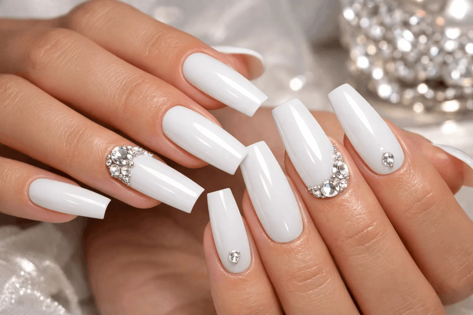 19 White Nails Designs That Feel Fresh and Elegant 8 Long white acrylic nails elegant manicure