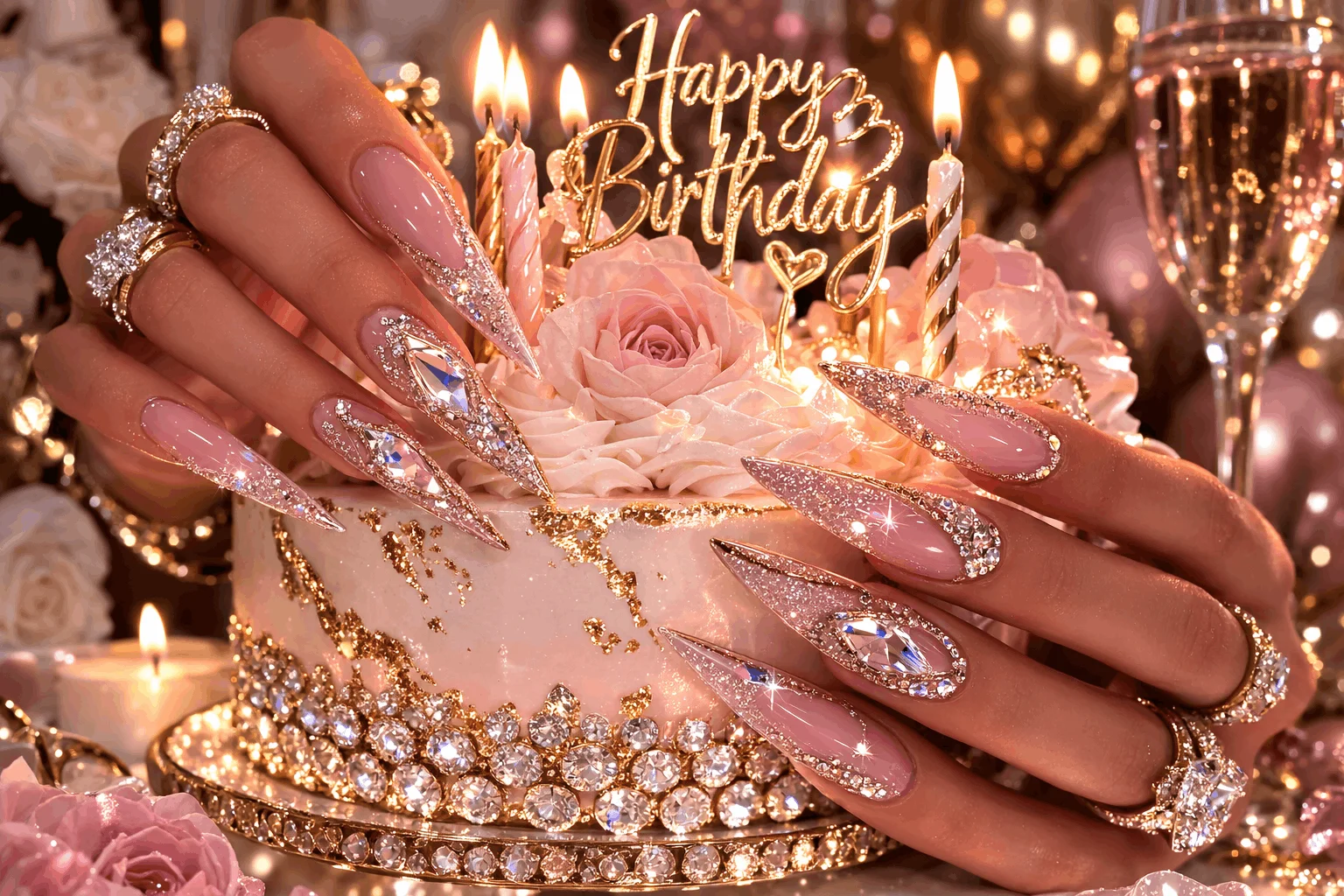 19 Birthday Nails That Will Make Your Party Shine 10 Luxury crystal birthday nails glamorous manicure