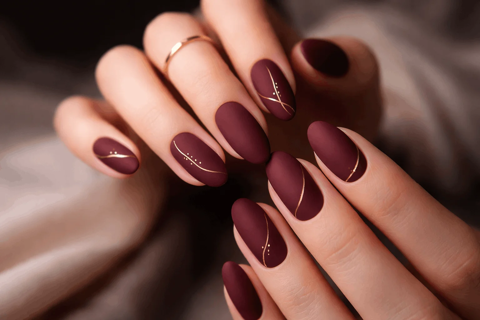 19 Gold Nail Designs That Elevate Your Style 8 Matte nails with gold details for a modern look