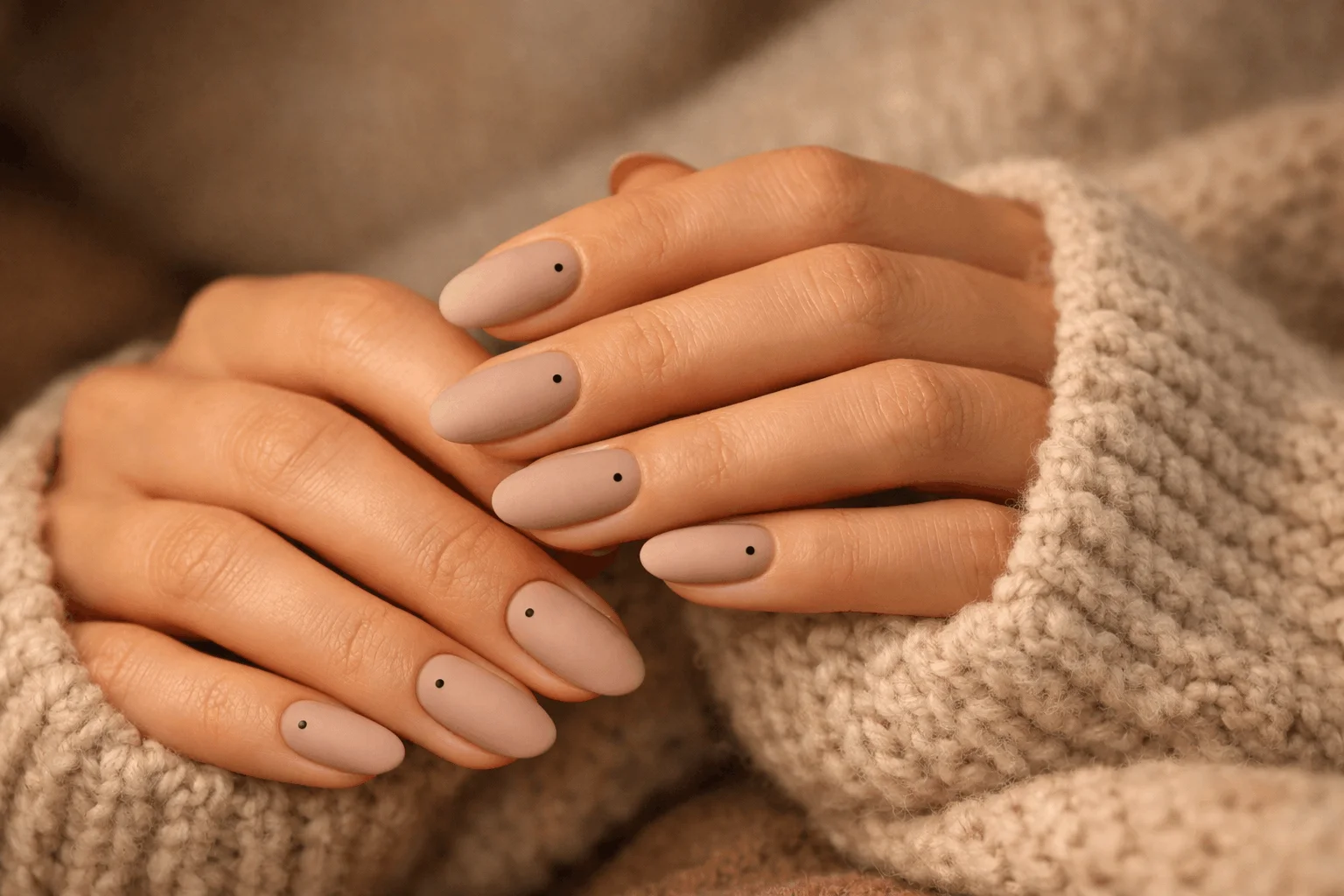 18 Nude Nails and Minimalist Nails You’ll Love 4 Matte nude minimalist nails with simple dot design