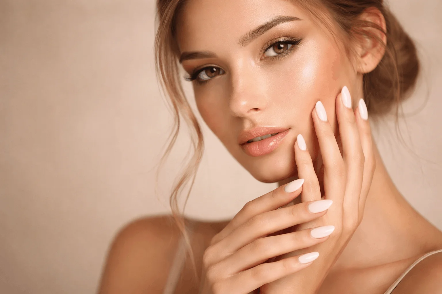 16 Milky White Nails That Feel Chic & Minimal 1 Milky white nails on glamorous model clean girl aesthetic manicure
