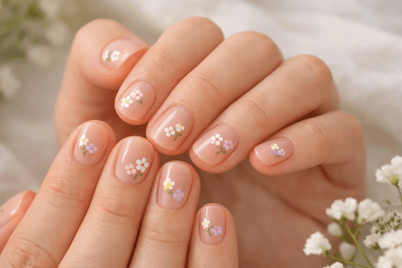 18 School Nails Ideas That Are Simple & Stylish 11 Minimal floral cute school nails ideas