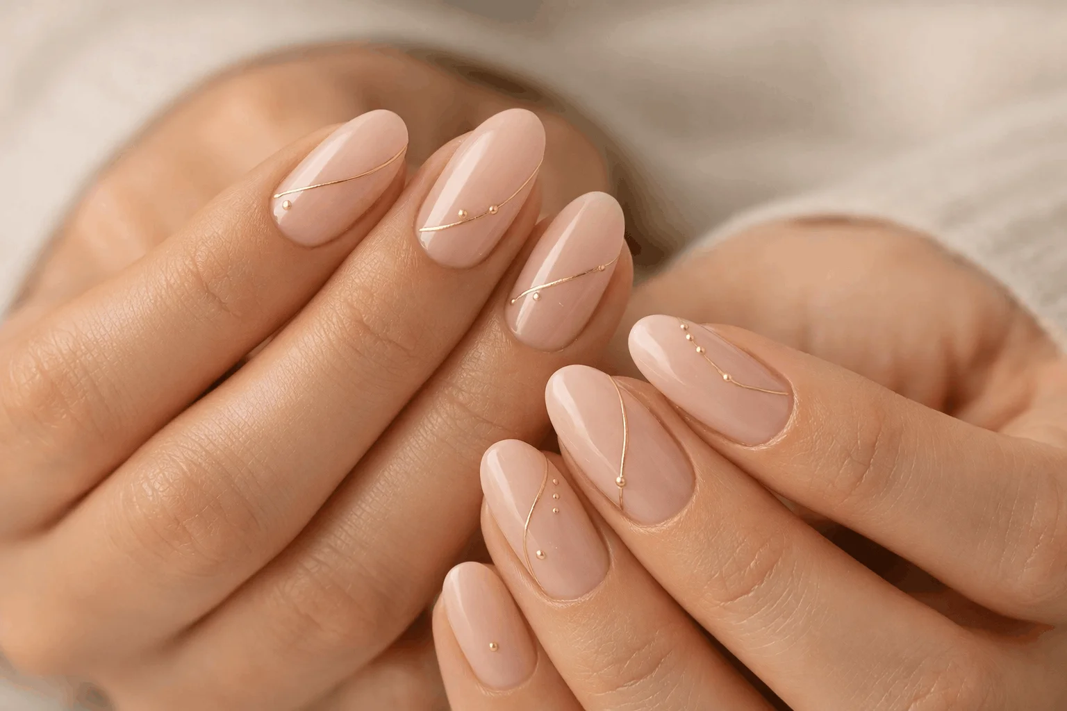 19 Gold Nail Designs That Elevate Your Style 3 Minimal nude nails with subtle gold accents design