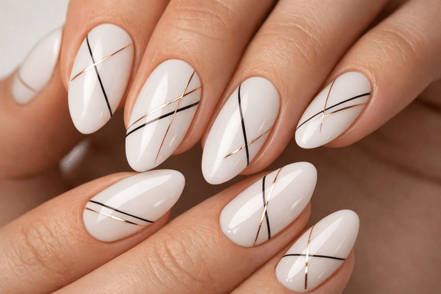 19 White Nails Designs That Feel Fresh and Elegant 5 Minimalist white nail art with delicate lines