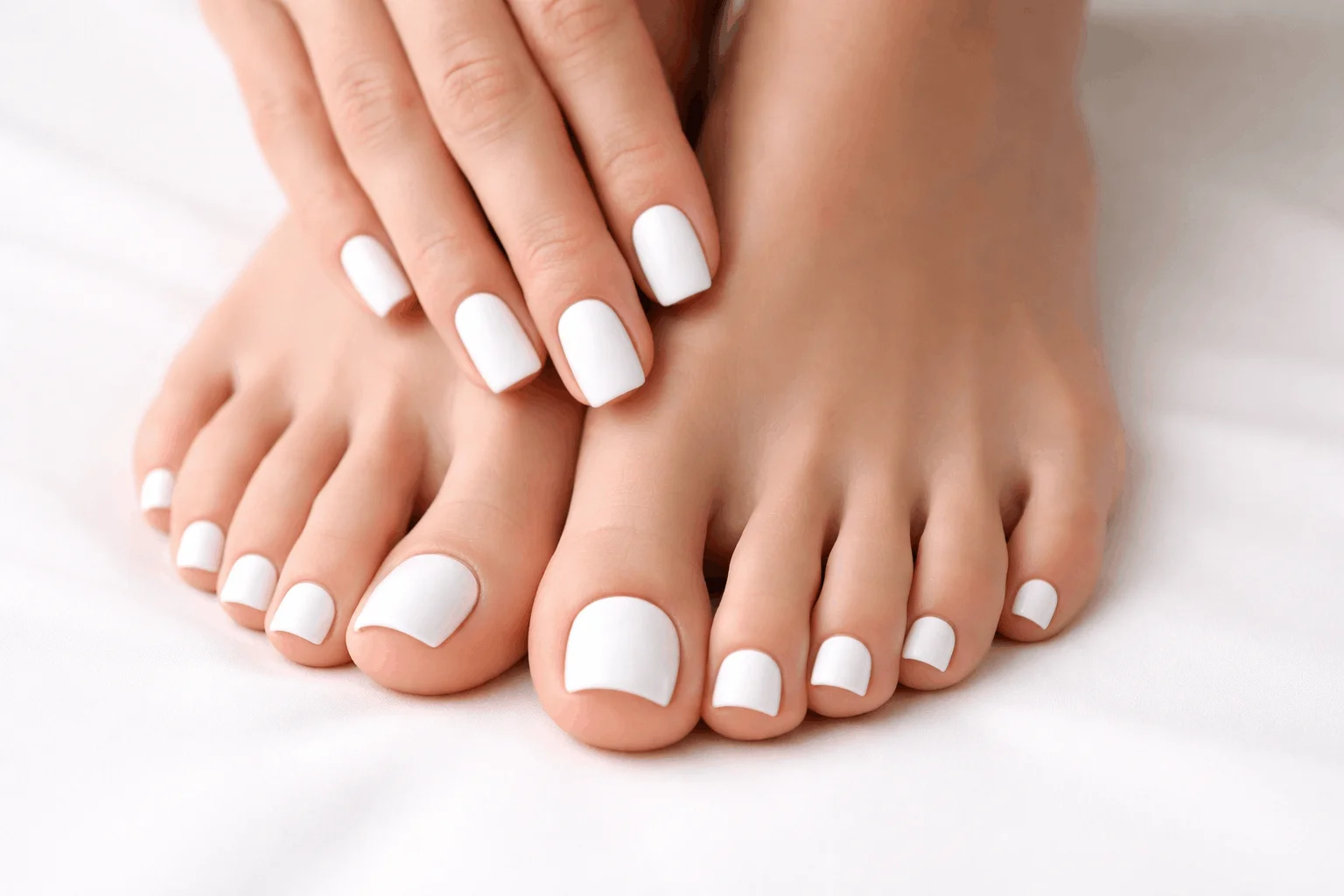 18 Nail and Feet Set Ideas for a Chic Look 6 Minimalist white nails and toes matching manicure pedicure chic look