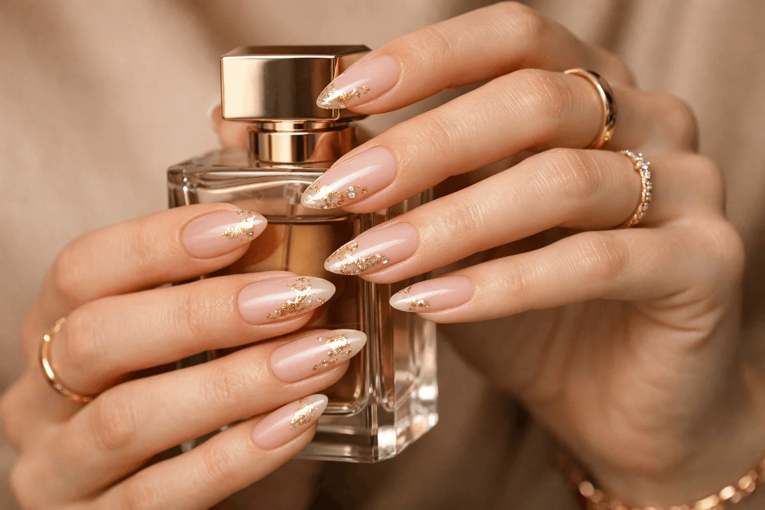 18 Nude Nails and Minimalist Nails You’ll Love 5 Nude nails with elegant gold foil accent manicure