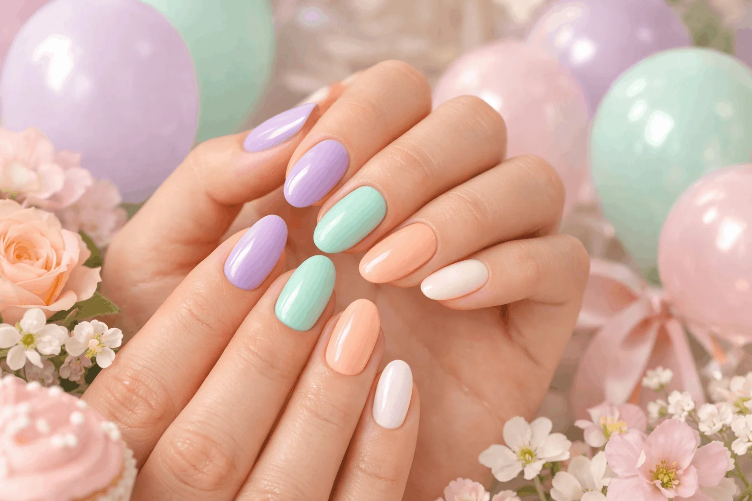 19 Birthday Nails That Will Make Your Party Shine 9 Pastel birthday nail ideas with soft colorful manicure
