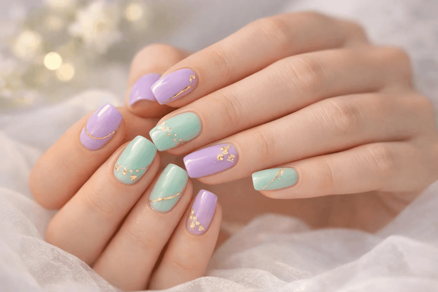 19 Gold Nail Designs That Elevate Your Style 12 Pastel nails with gold accents soft aesthetic design