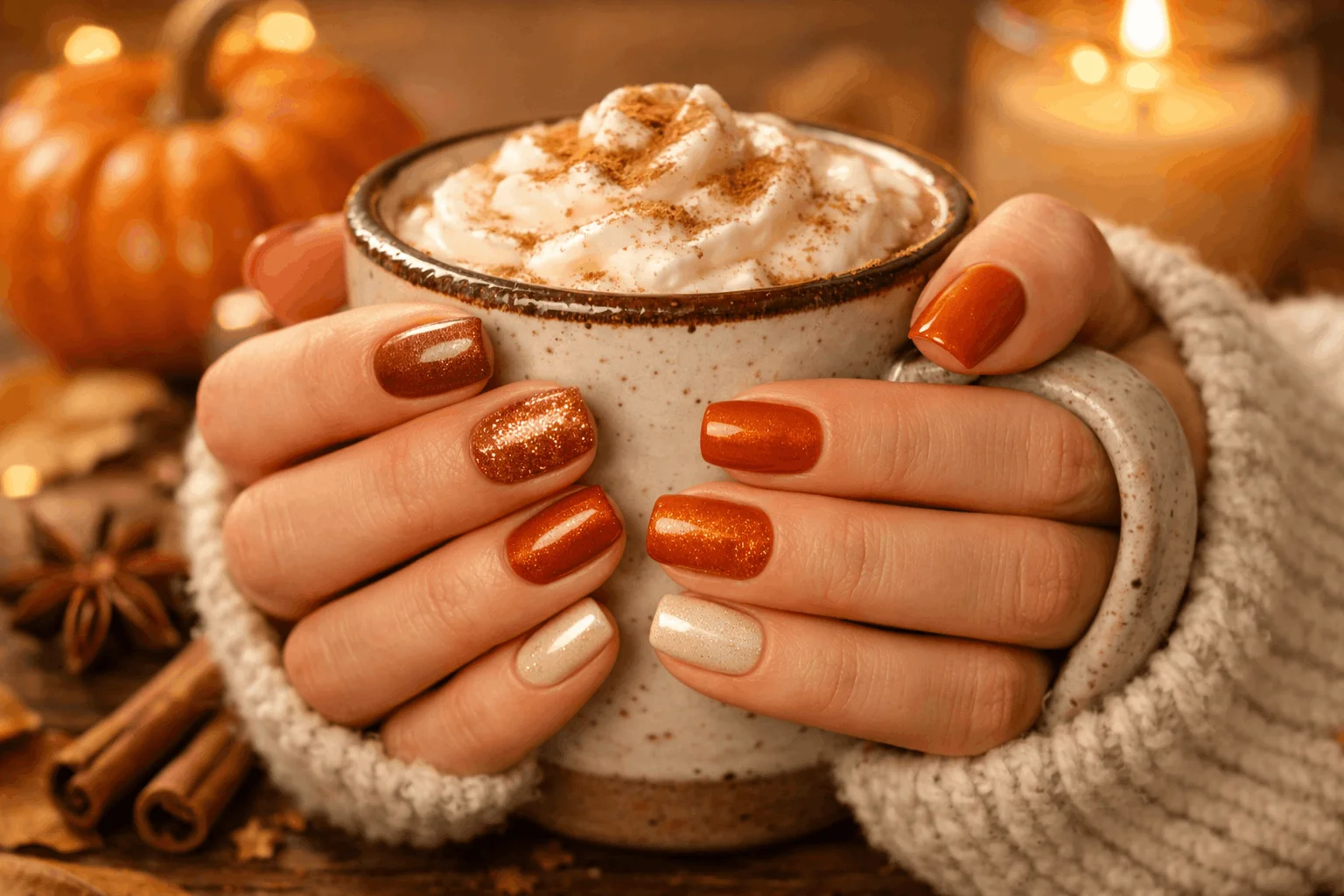 16 Fall Season Nails Trends You Need to Try 5 Pumpkin spice fall nails with warm orange tones