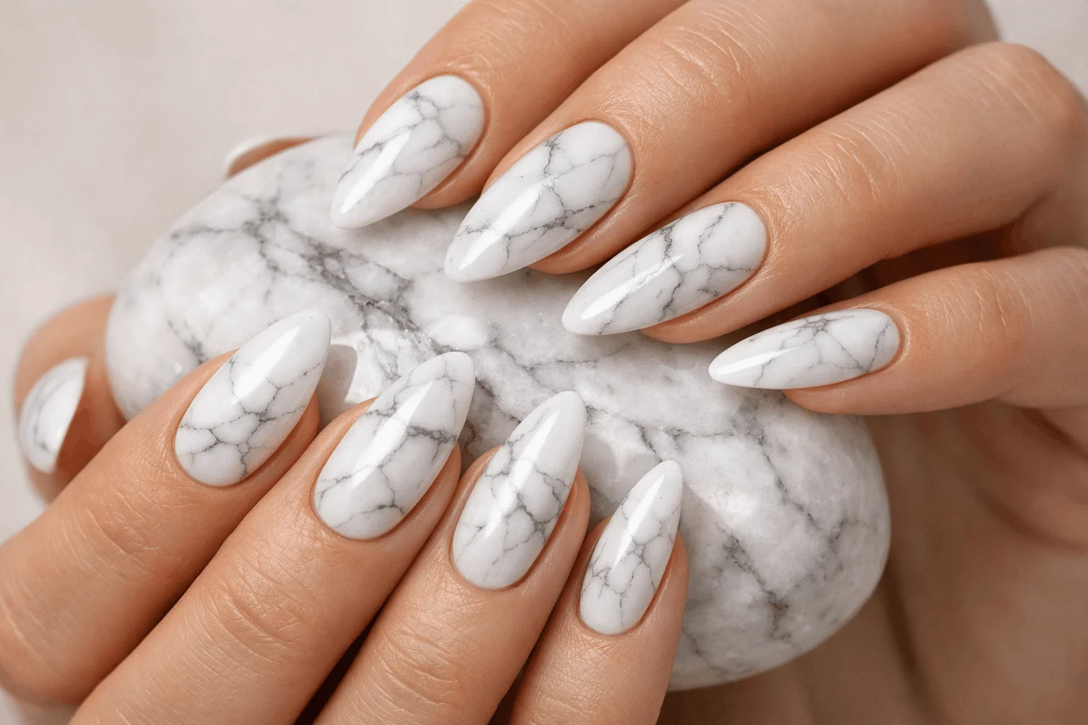 19 White Nails Designs That Feel Fresh and Elegant 9 White marble nail art design