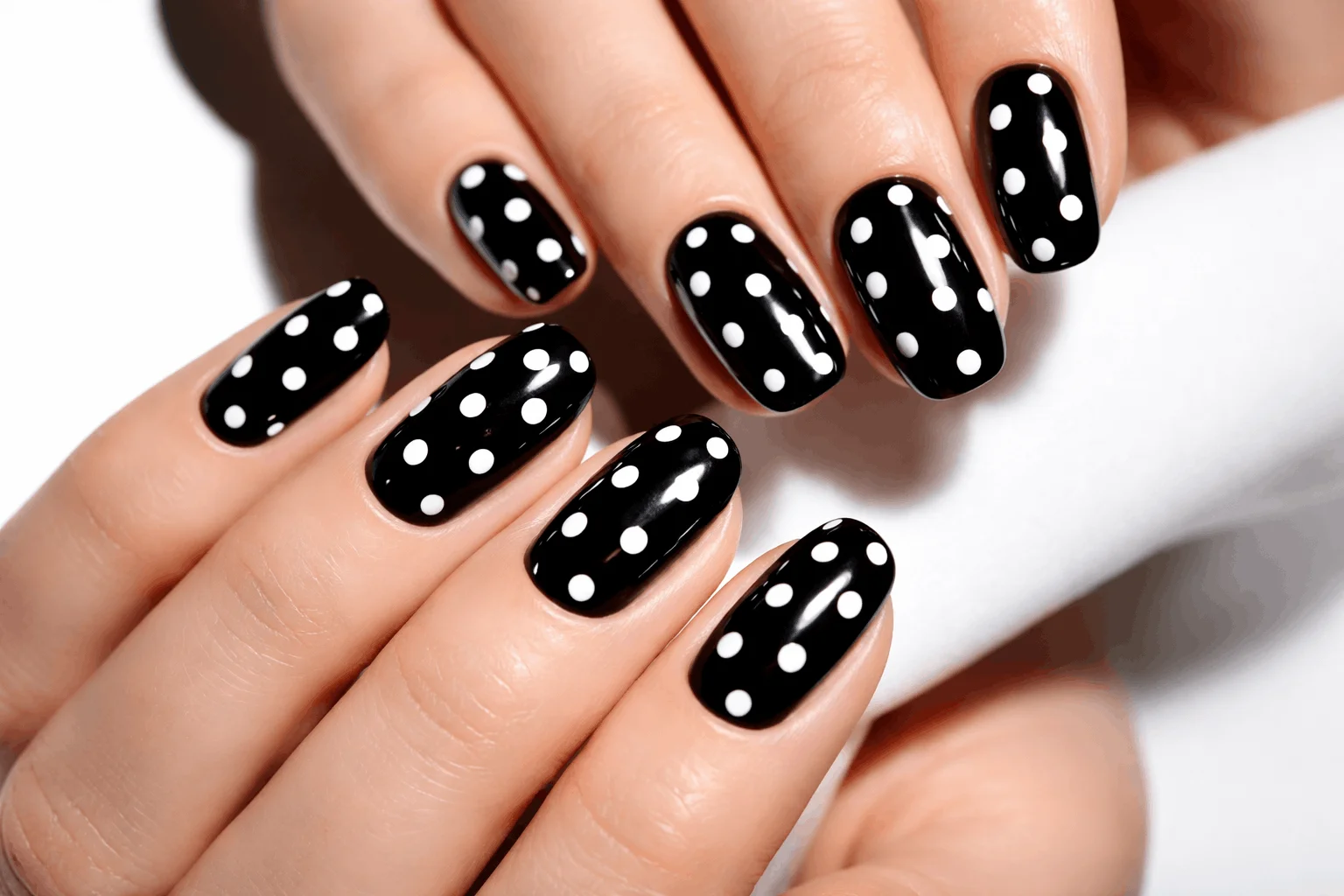 17 Polka Dot Nails That Are Cute & Playful 2 black and white polka dot nails classic design