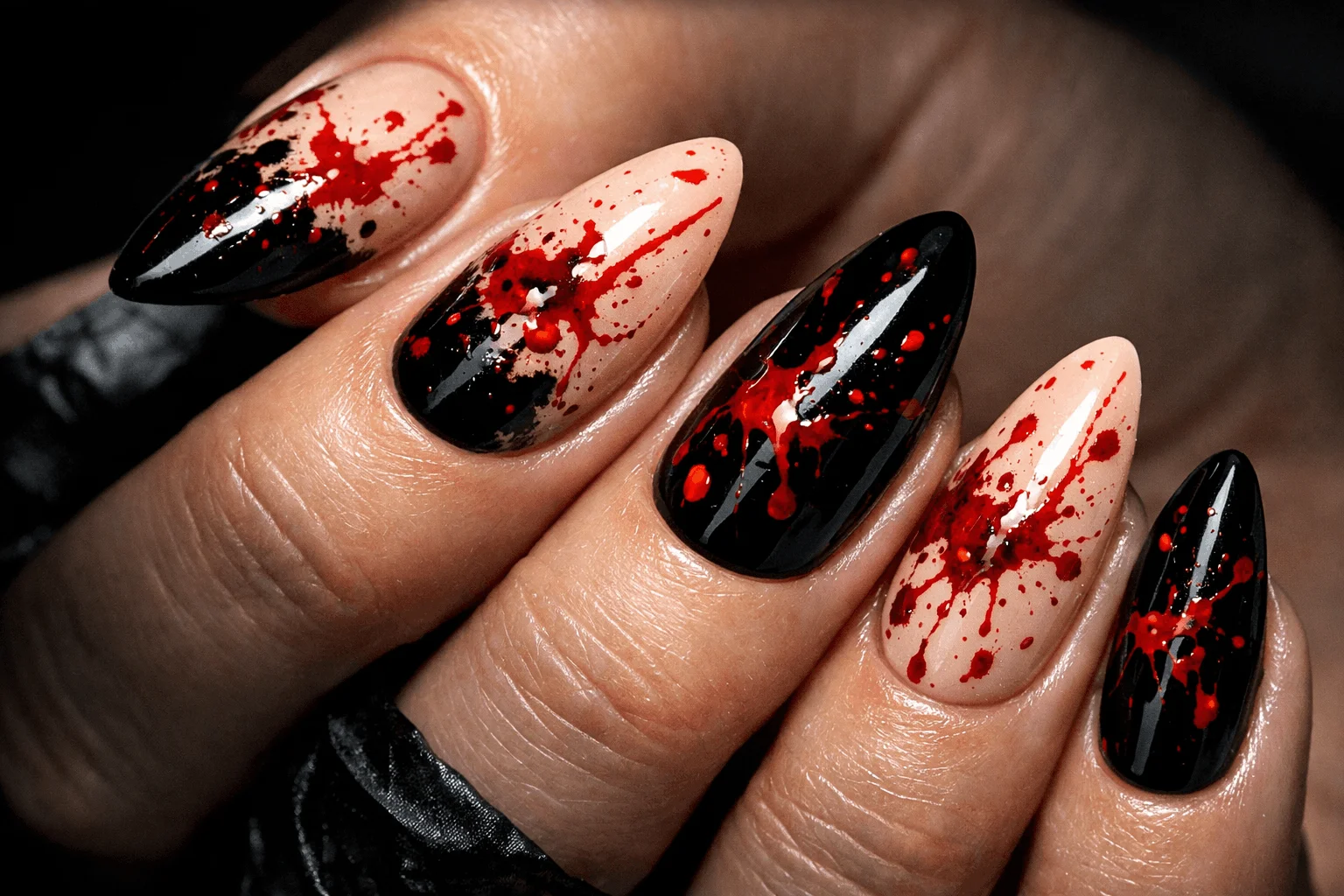 17 Vampire Nails That Look Dark, Bold and Chic 10 blood splatter vampire nails edgy horror nail design