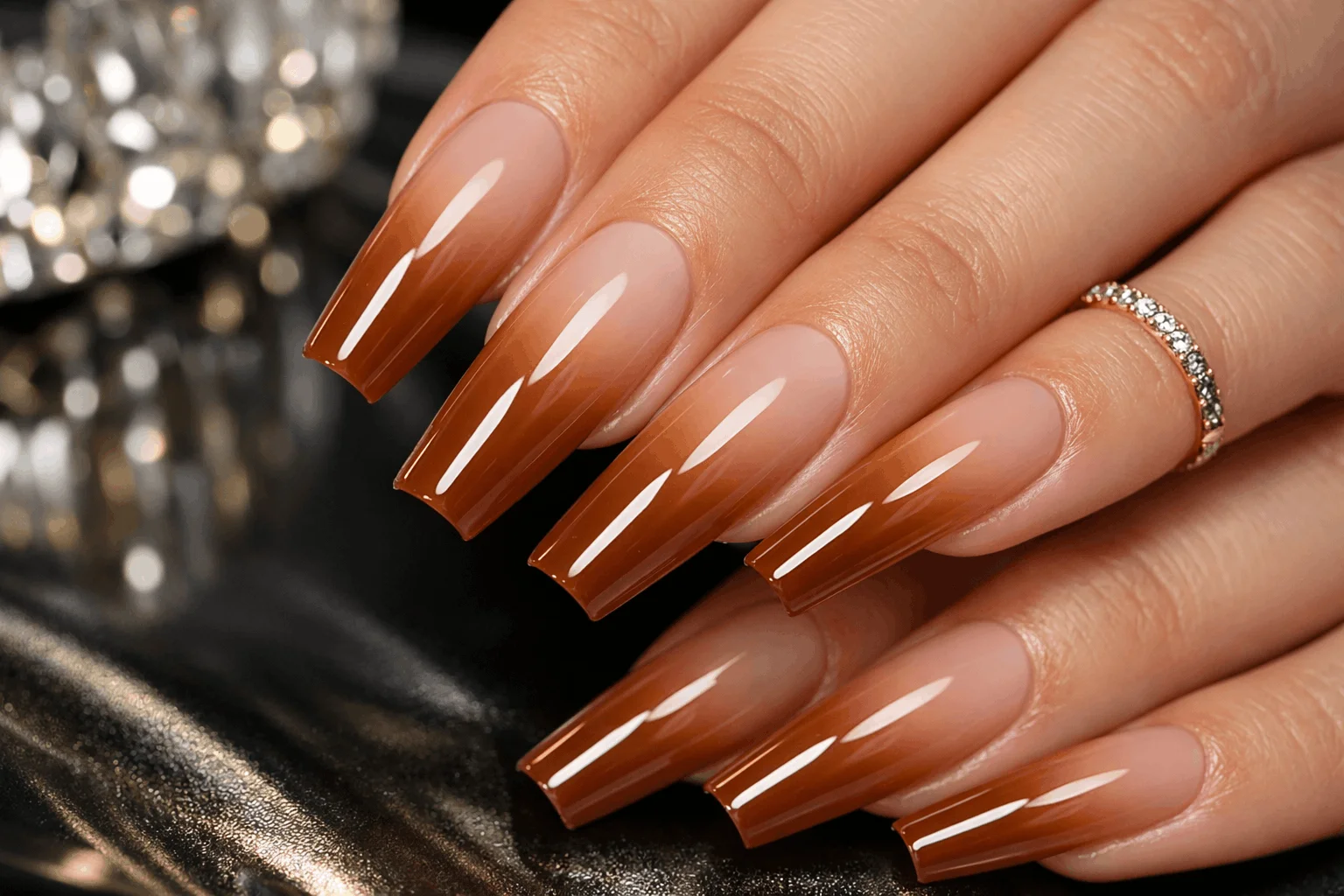 17 Brown Nails Ideas That Feel Rich & Chic 5 brown acrylic nails ombre nude to caramel gradient