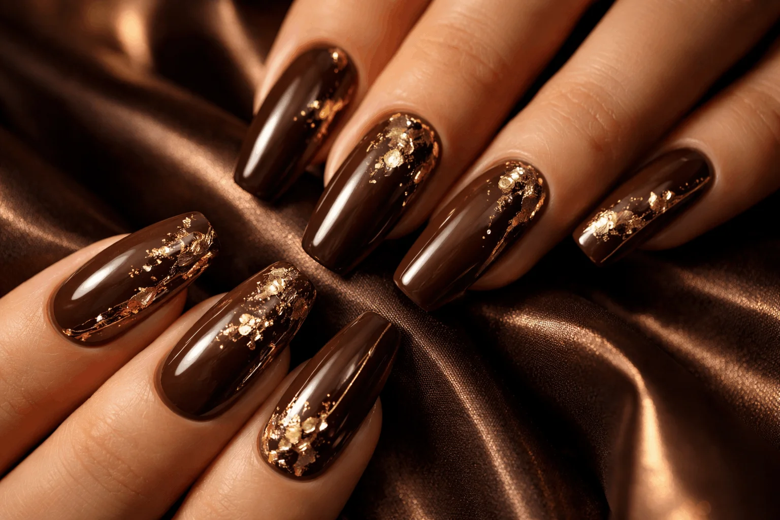 17 Brown Nails Ideas That Feel Rich & Chic 9 brown nails with gold accents luxury manicure