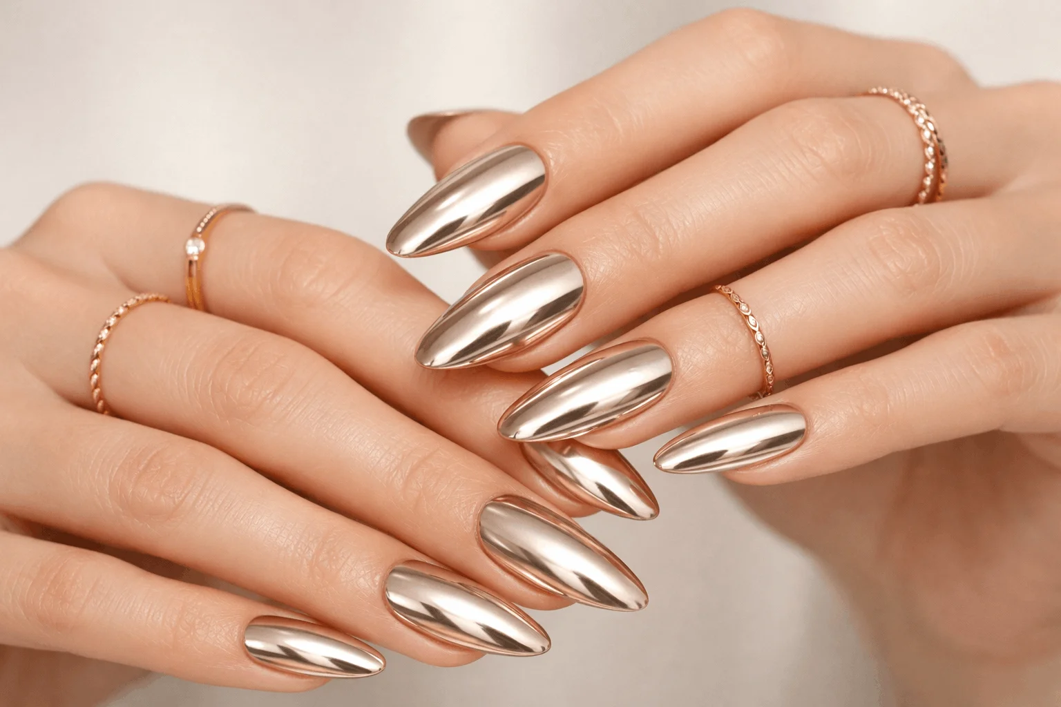 17 Champagne Nails Designs That Look Classy & Chic 6 champagne chrome nails luxury metallic manicure