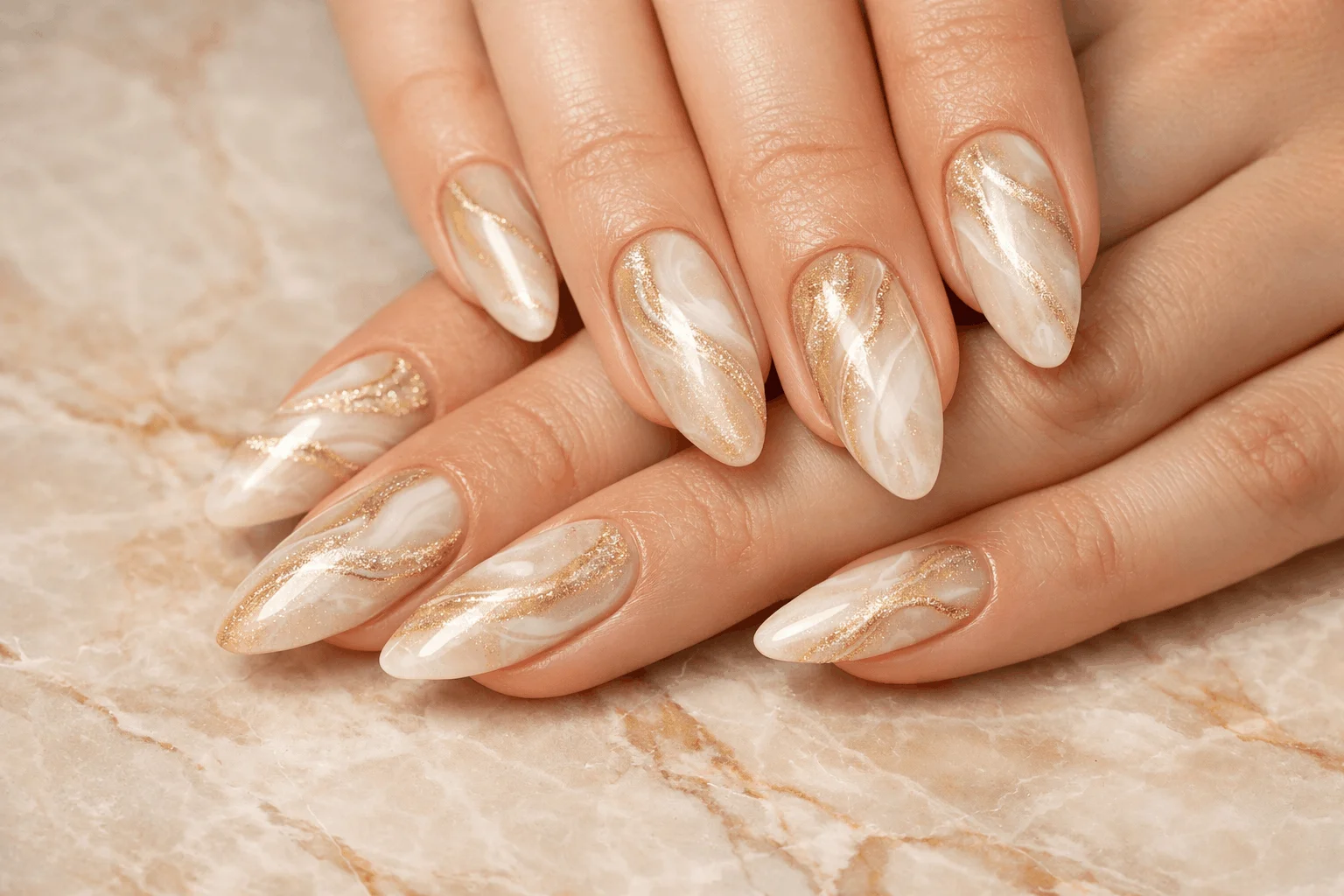 17 Champagne Nails Designs That Look Classy & Chic 11 champagne marble nails elegant nail design