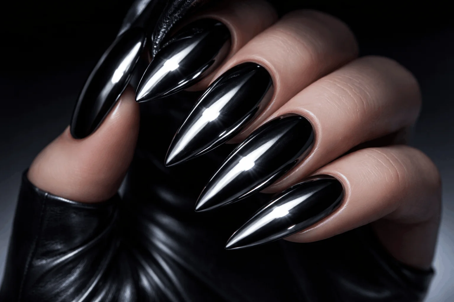 16 Gothic Nails Styles for a Bold Aesthetic 10 chrome black gothic nails futuristic shiny finish