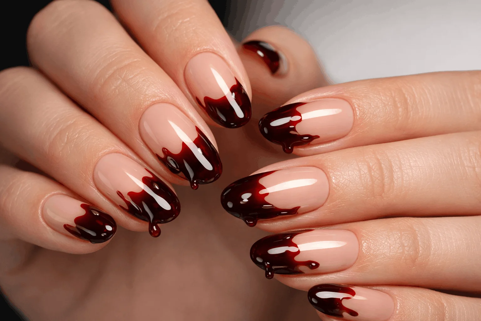 17 Vampire Nails That Look Dark, Bold and Chic 2 classic blood drip vampire nails design glossy red drip manicure