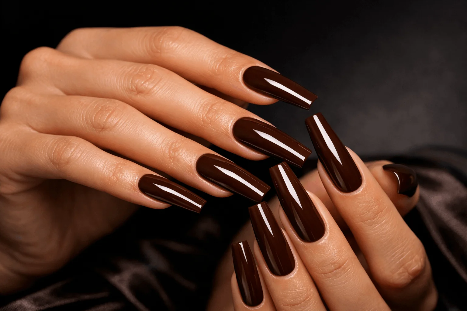 17 Brown Nails Ideas That Feel Rich & Chic 11 coffin brown acrylic nails deep cocoa glam