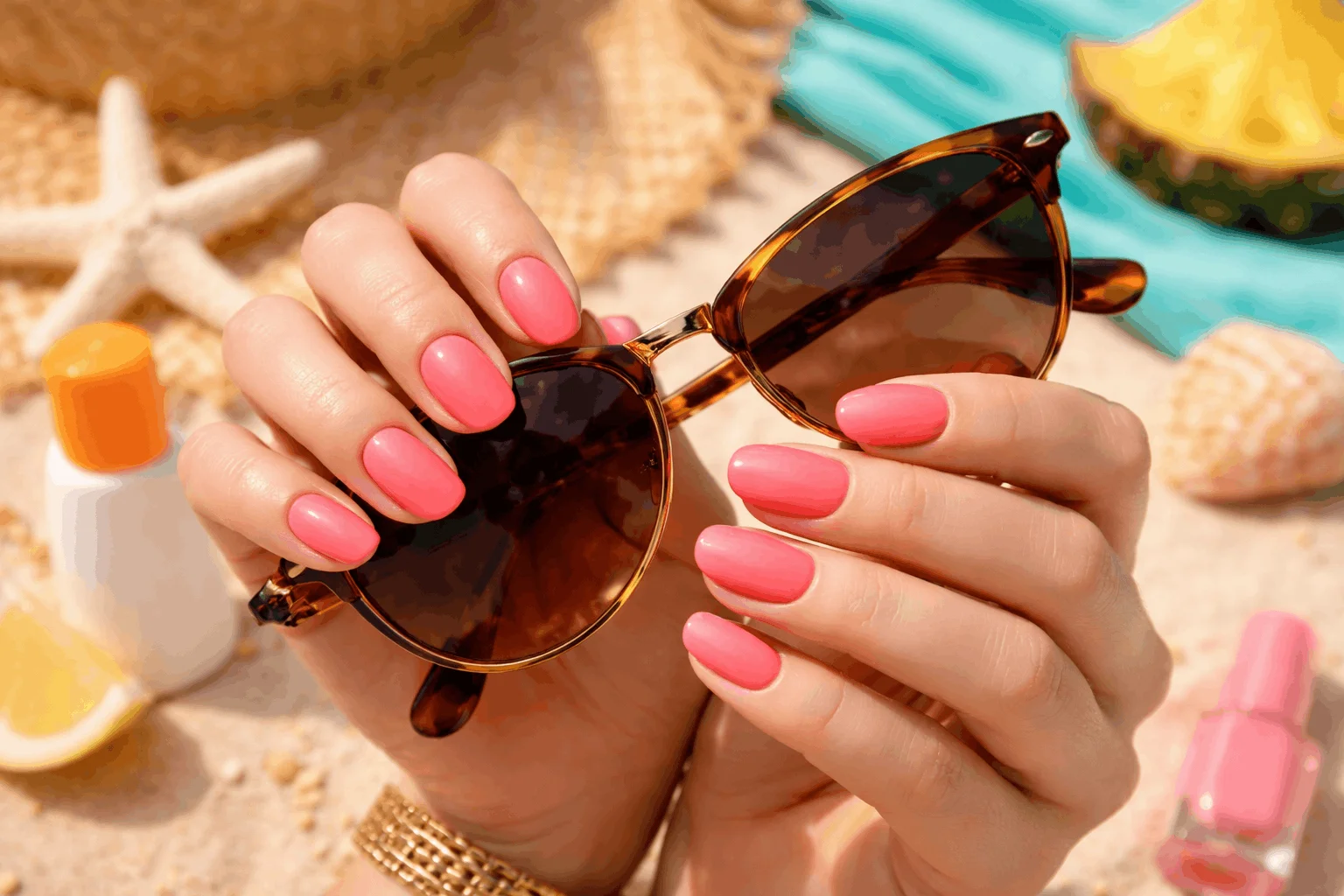 17 Best Nail Colors for Fair Skin That Look Stunning 7 coral pink nails summer manicure for fair skin